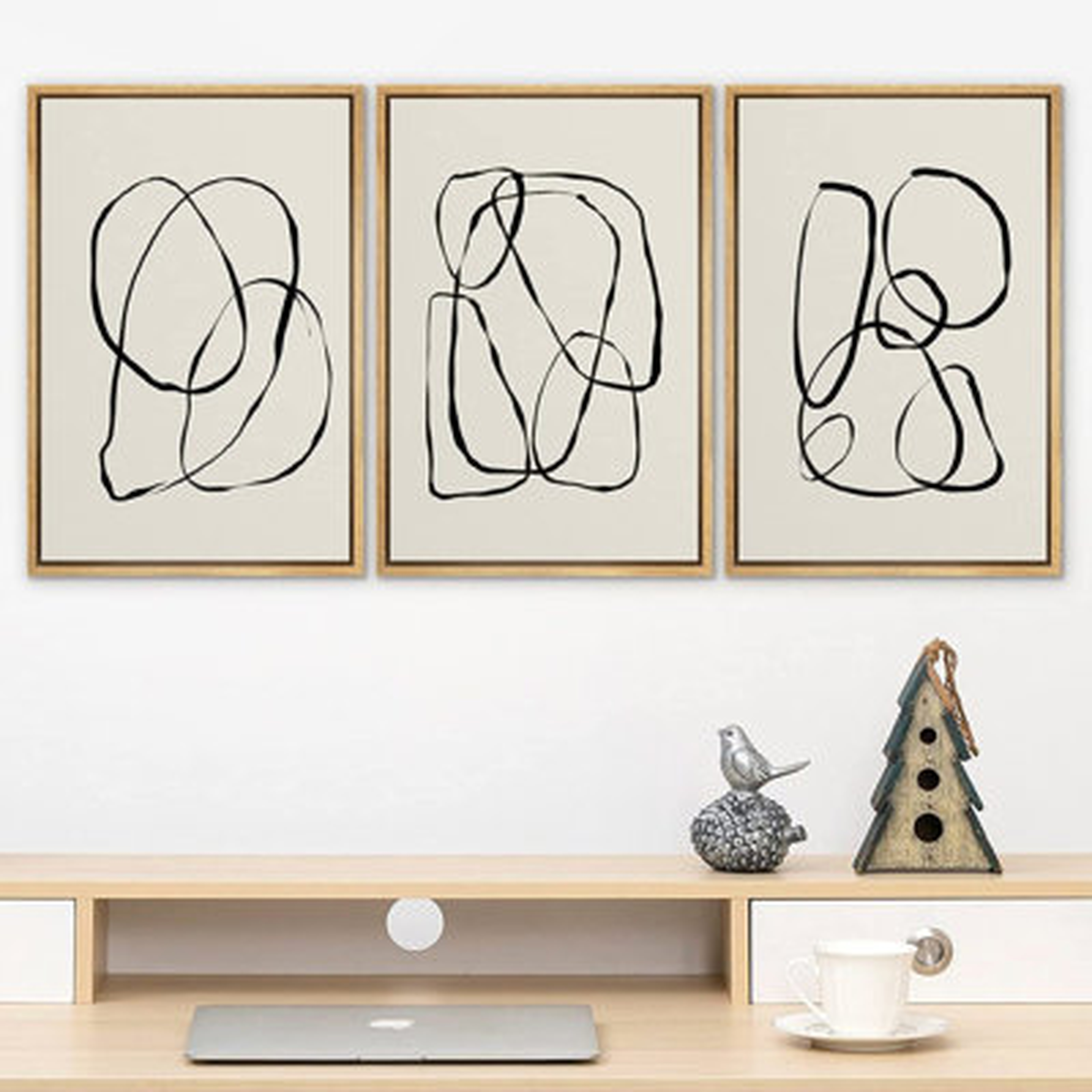 " Modern Duotone Geometric Spiral Ring Circle Collage 3 Piece Framed Wall Art. " 3 - Pieces - Wayfair