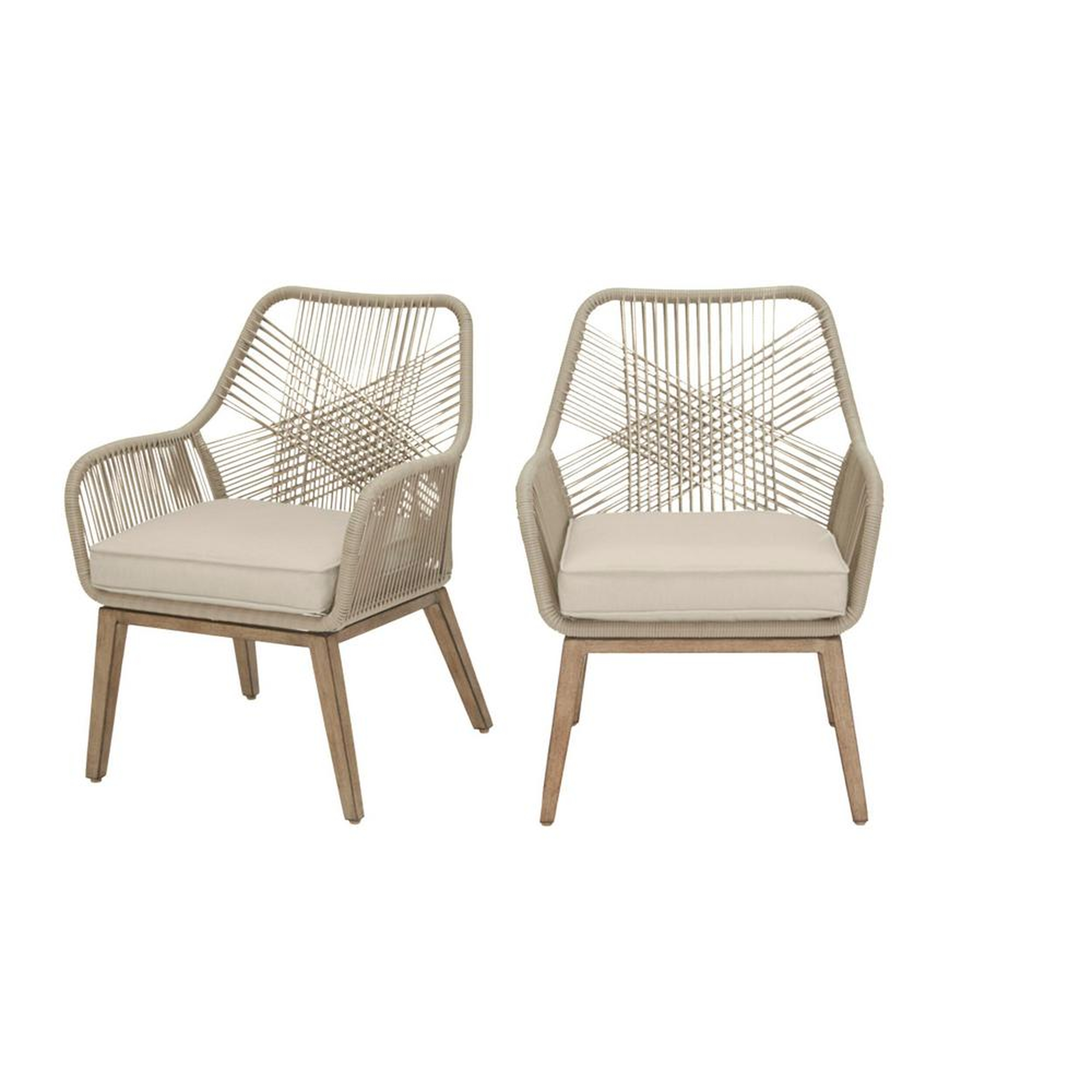 Hampton Bay Haymont Stationary Steel Wicker Outdoor Patio Dining Chair with Beige Cushion (2-Pack) - Home Depot