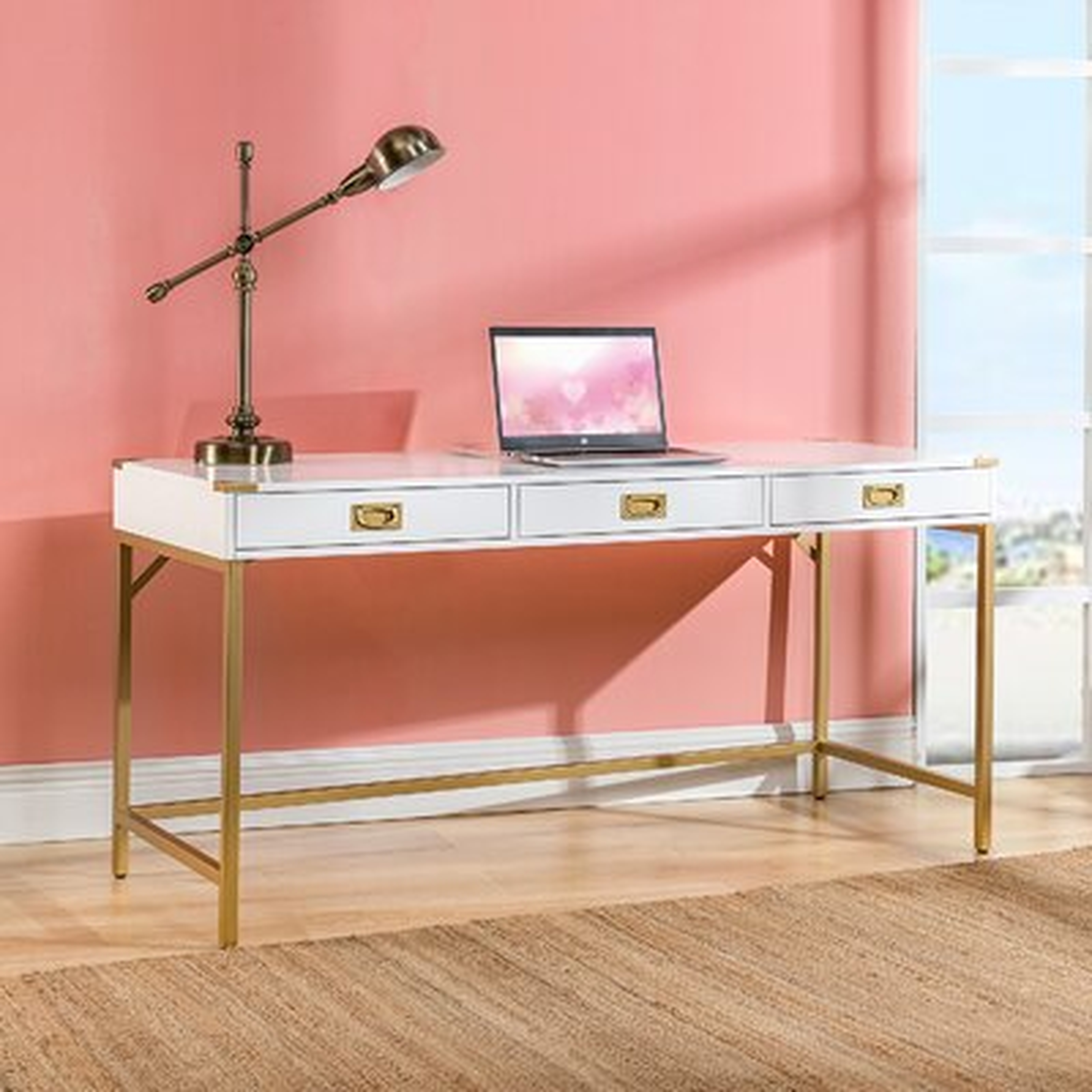 Baldweyn Office Writing Desk With Gold Metal Frame - Wayfair