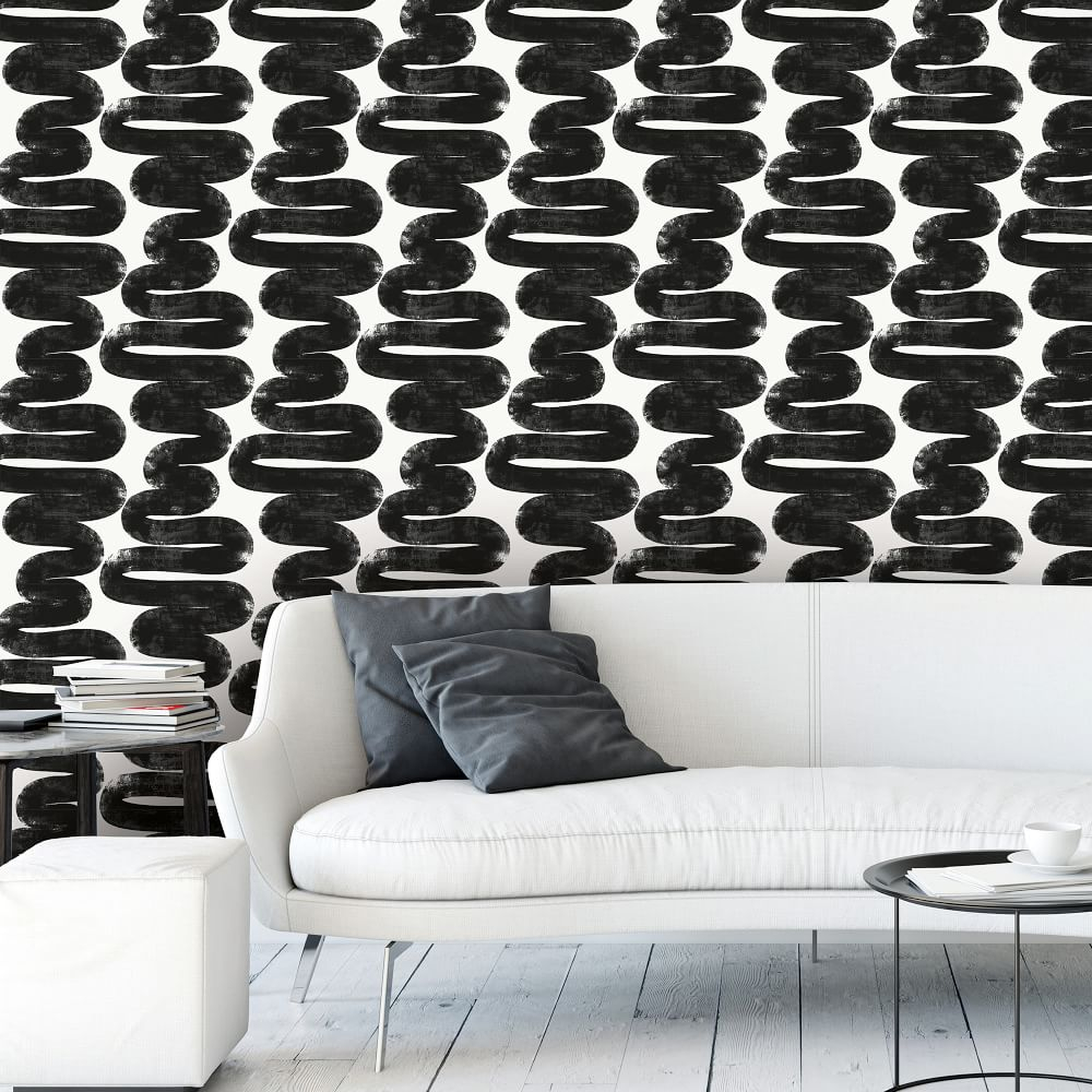 Tempaper Peel & Stick Wiggle Room Wall Paper, White And Black - West Elm