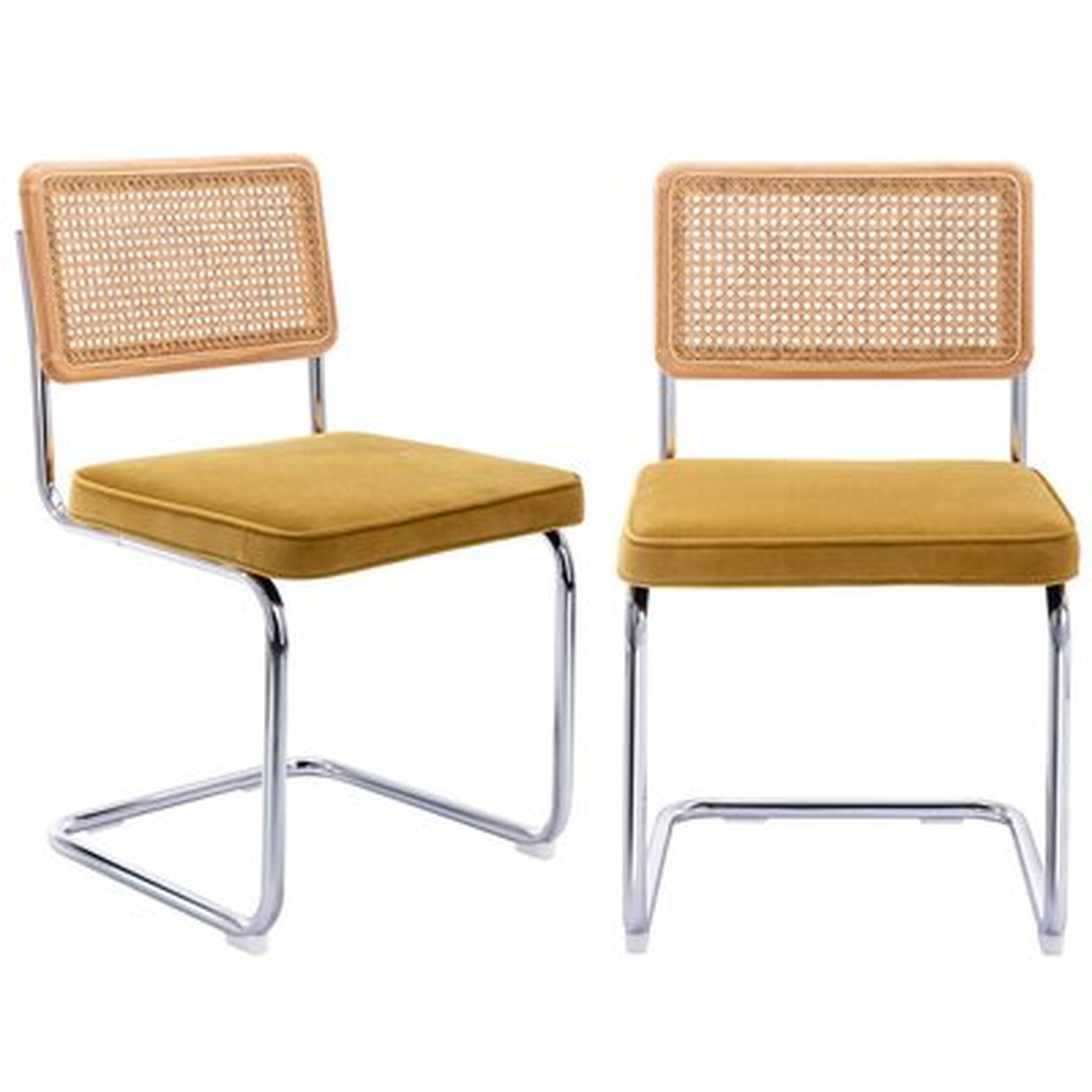 Mid-Century Modern Dining Chairs Set Of 2, Accent Rattan Kitchen Chairs, Velvet Armless Mesh Back Cane Chairs, Upholstered Velvet Dining Chairs Metal Chrome Legs - Wayfair