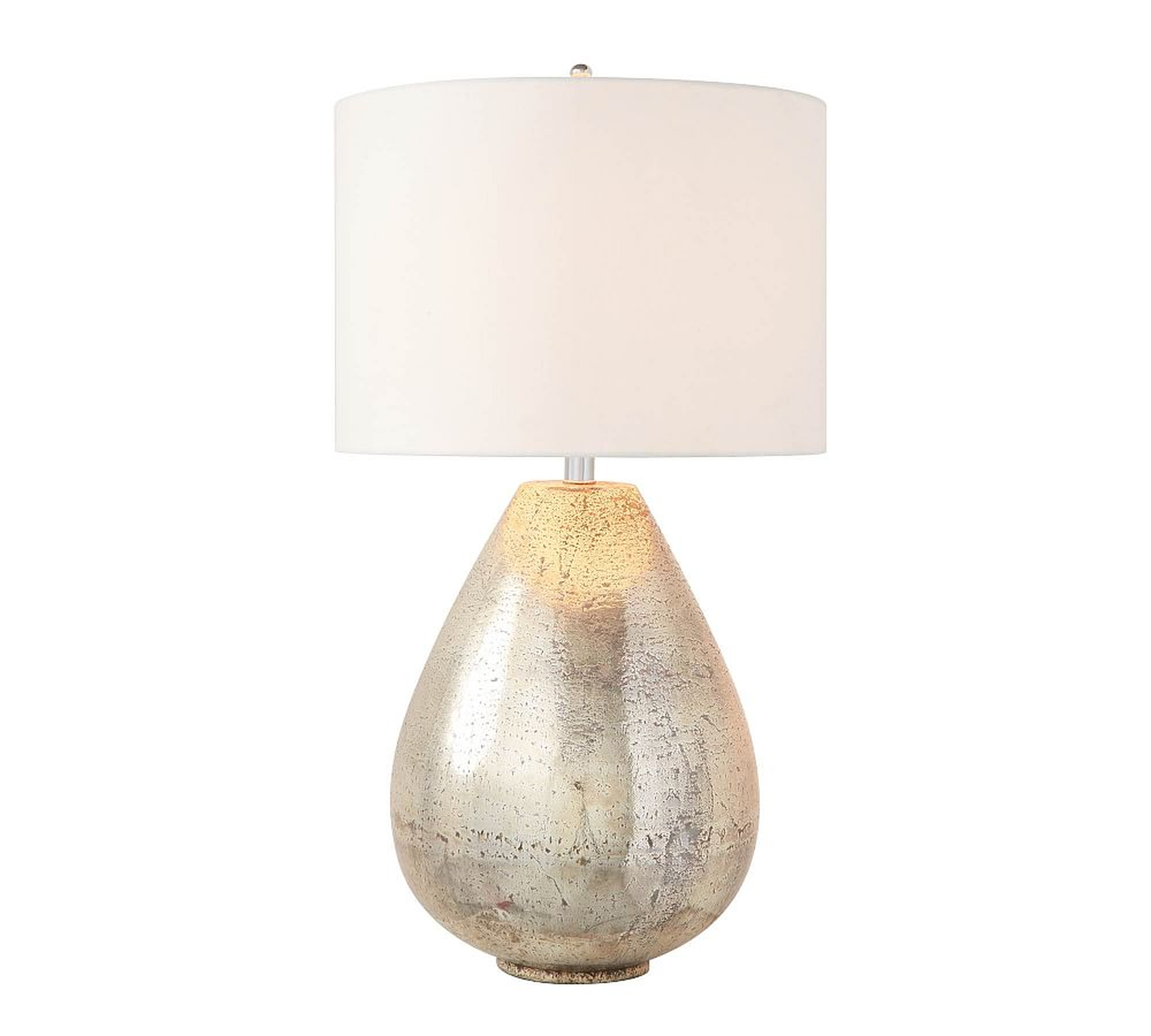 Mila Antique Mercury Table Lamp with Large Gallery Straight Sided Shade, 26", White - Pottery Barn