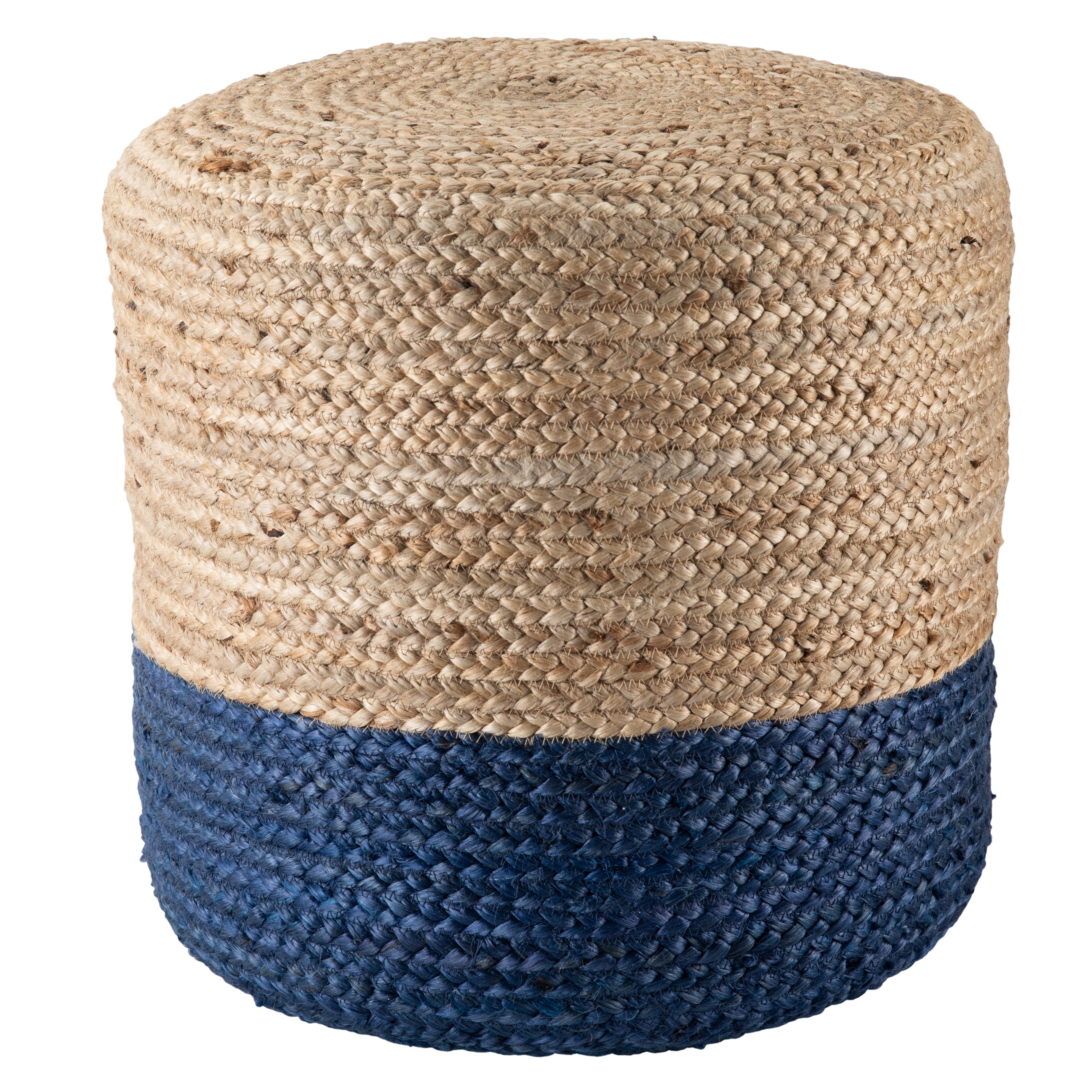 Saba Pouf Ombre Cylinder Pouf, Blue & Natural - Collective Weavers