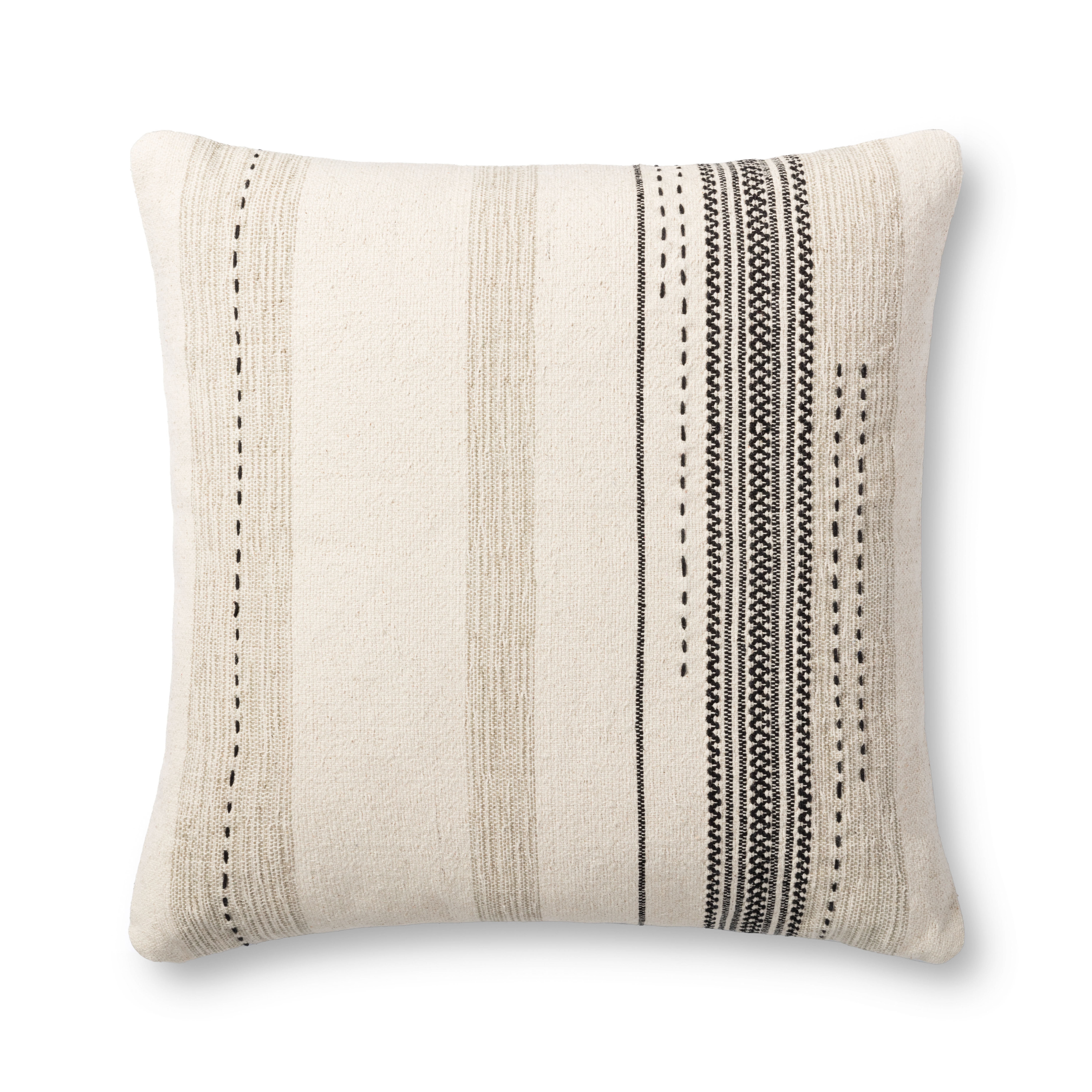 PILLOWS P1150 NATURAL / BLACK 22" x 22" Cover w/Poly - Magnolia Home by Joana Gaines Crafted by Loloi Rugs