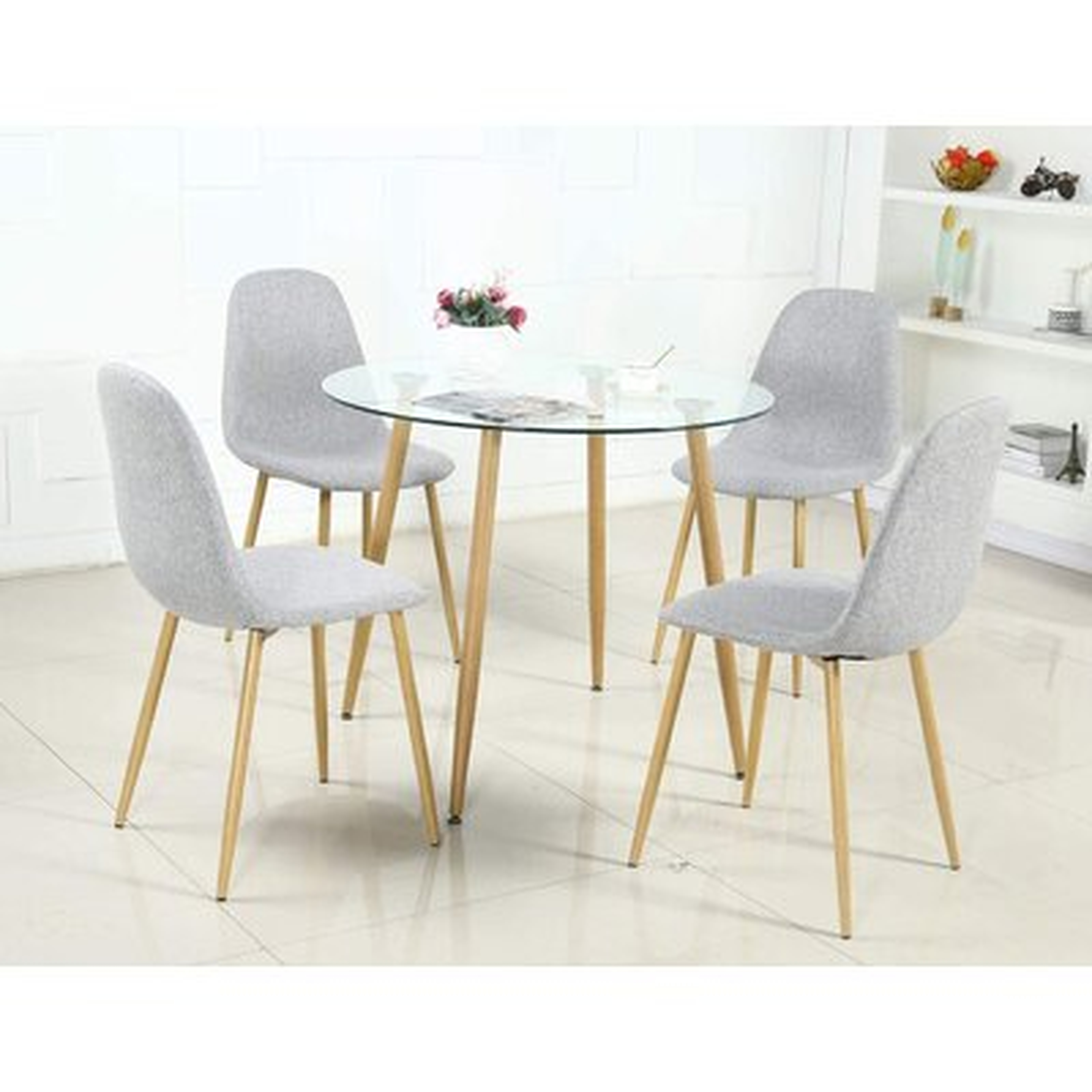 Kitchen Dining Table Set With Four Fabric Grey Dining Chairs - Wayfair