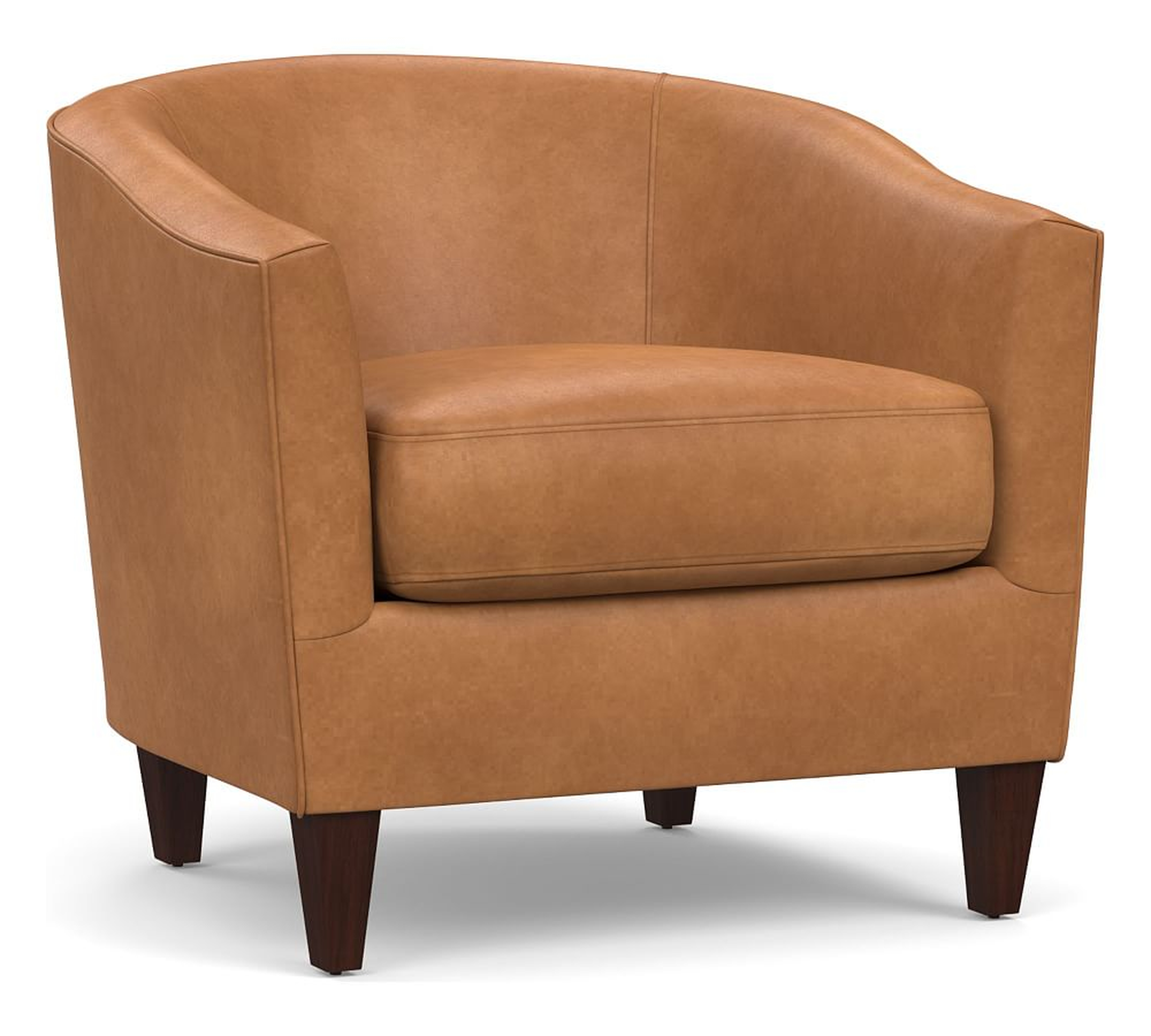 Harlow Leather Armchair, Polyester Wrapped Cushions, Churchfield Camel - Pottery Barn