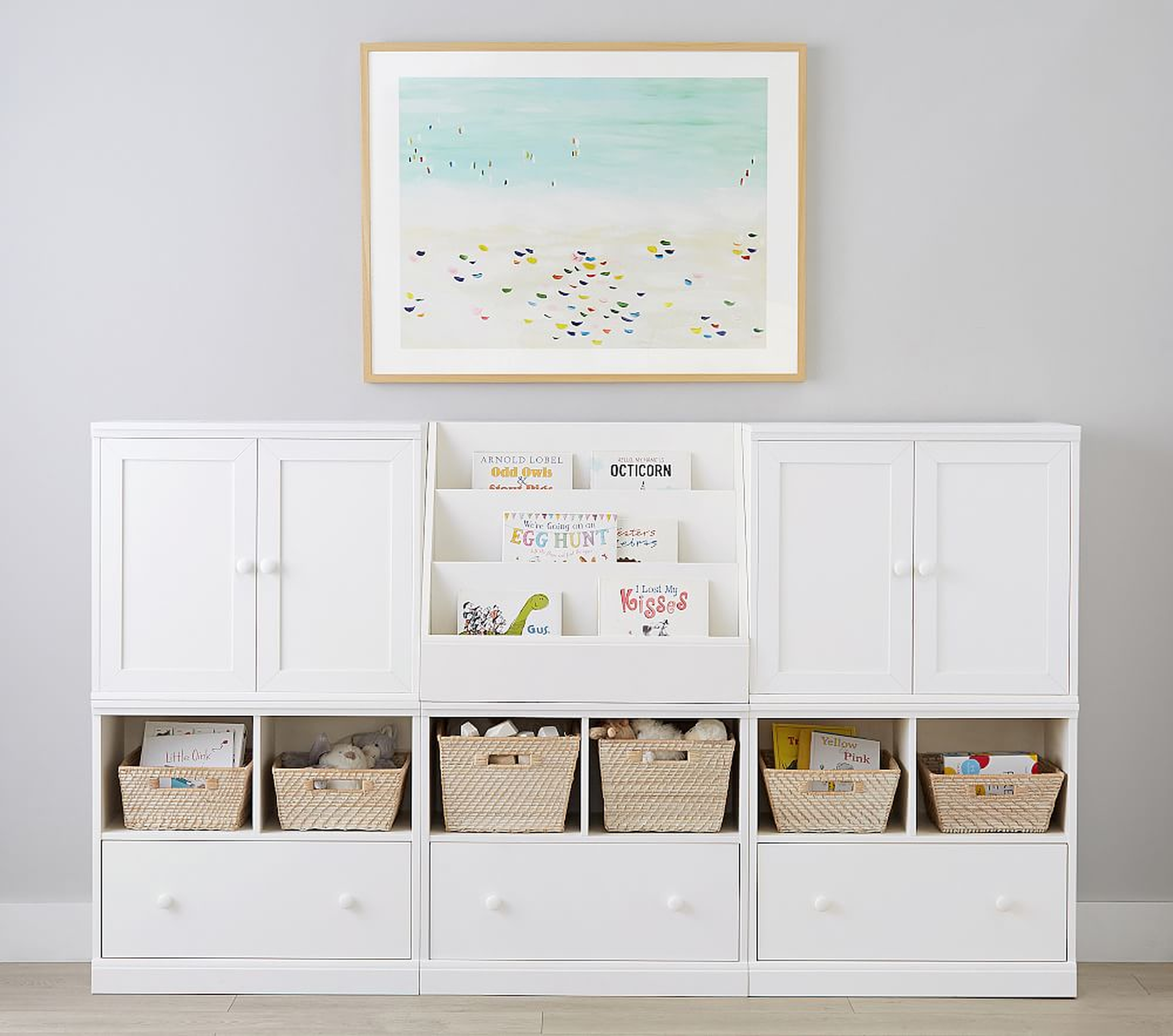 Cameron 2 Cabinet, 1 Bookrack, 3 Cubby Drawer Base, Simply White, In-Home Delivery &amp; Assembly - Pottery Barn Kids