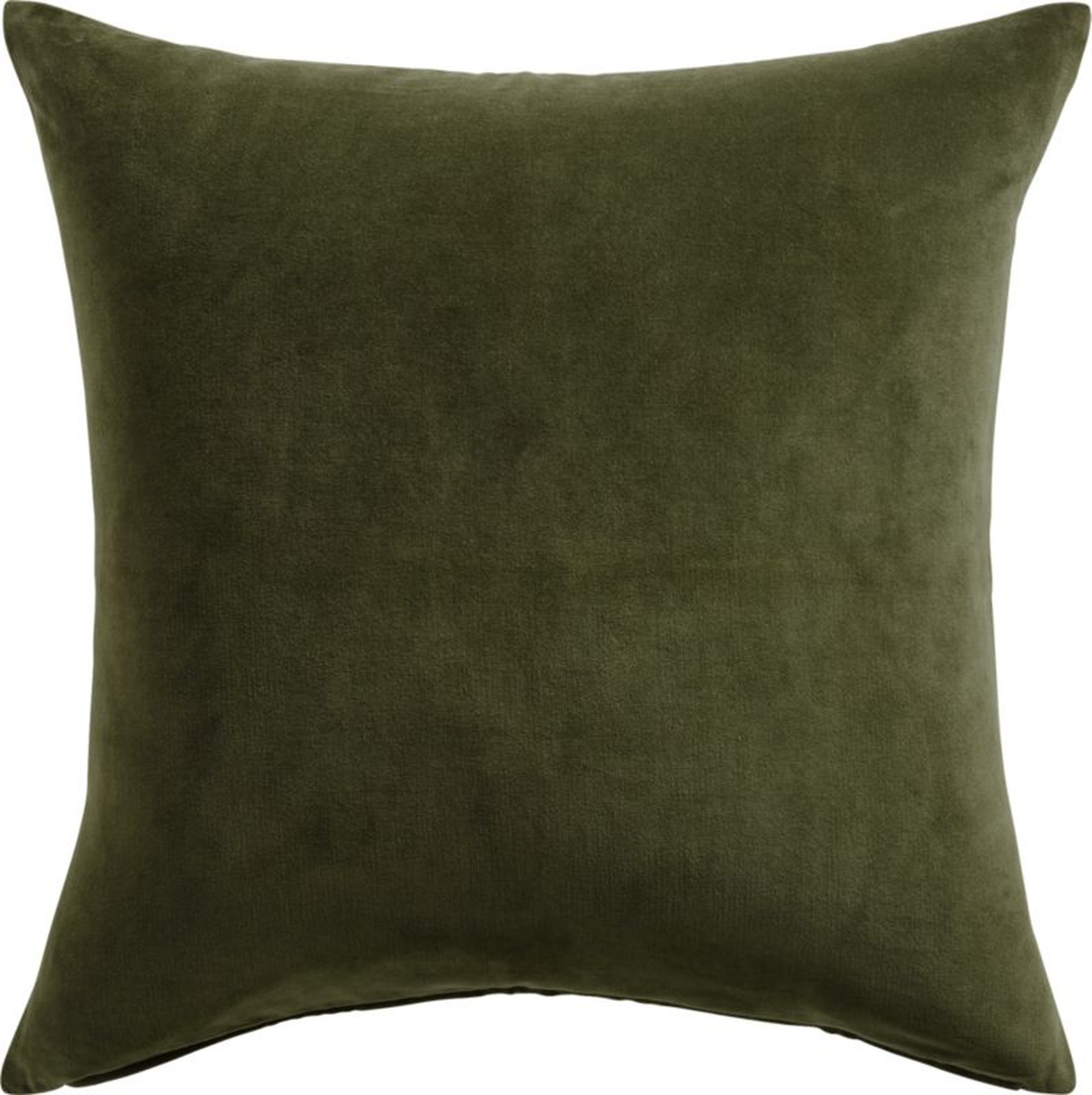 Leisure Olive Green Velvet Throw Pillow with Down-Alternative Insert 23" - CB2