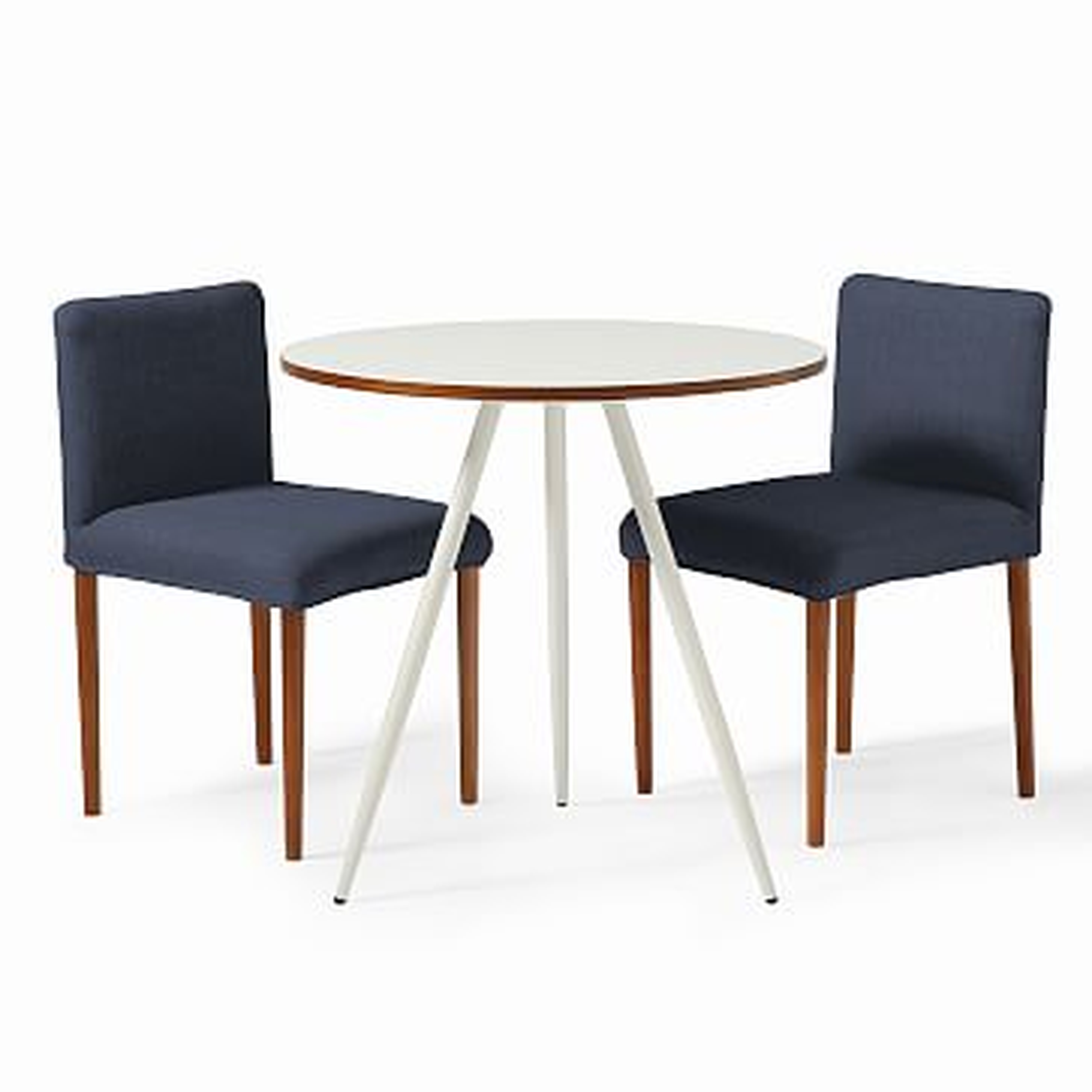 Wren Bistro Table + 2 Ellis Chairs Set, White/Indigo - West Elm