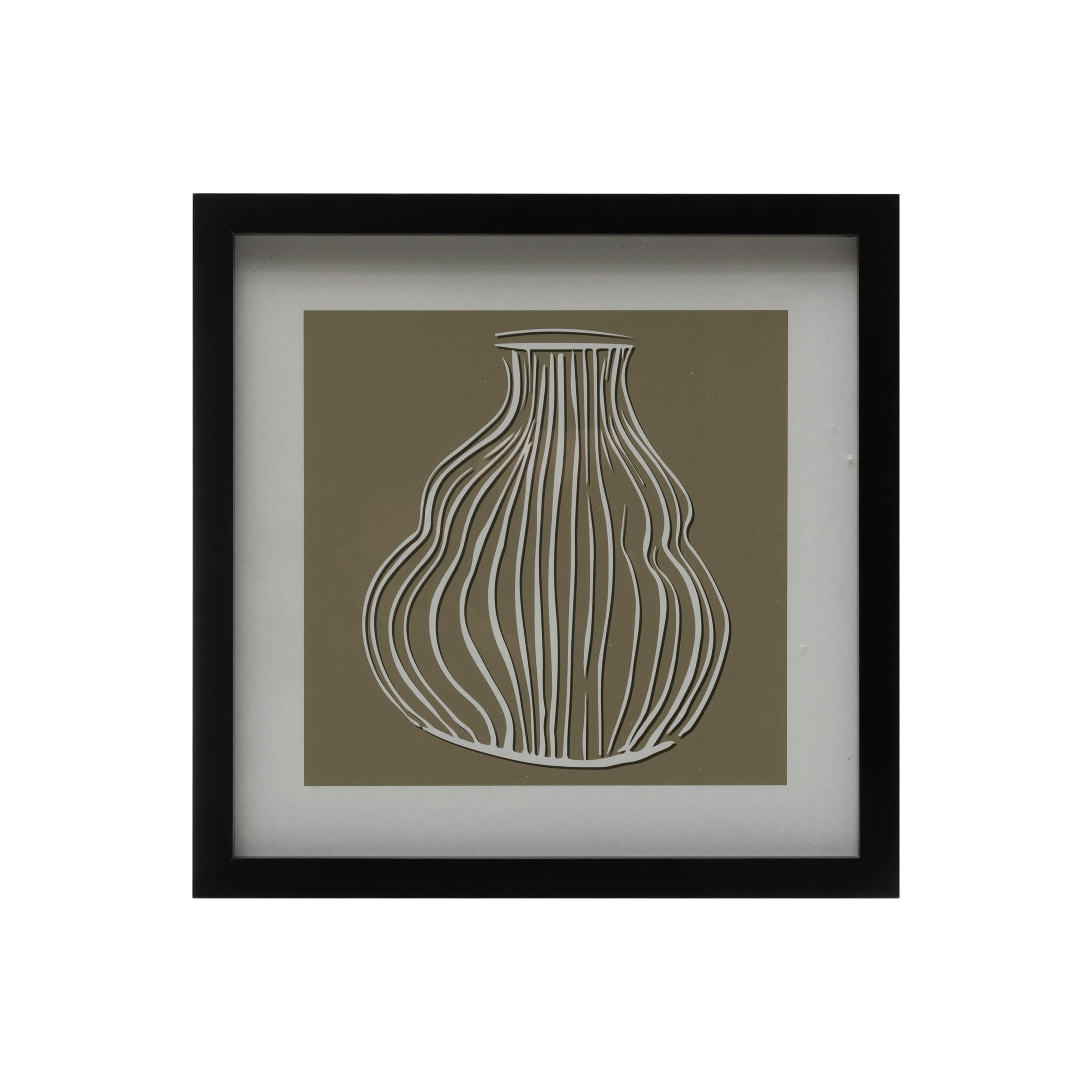  Wood Framed Glass Wall Décor with Vase Print, Beige and White - Bloomingville