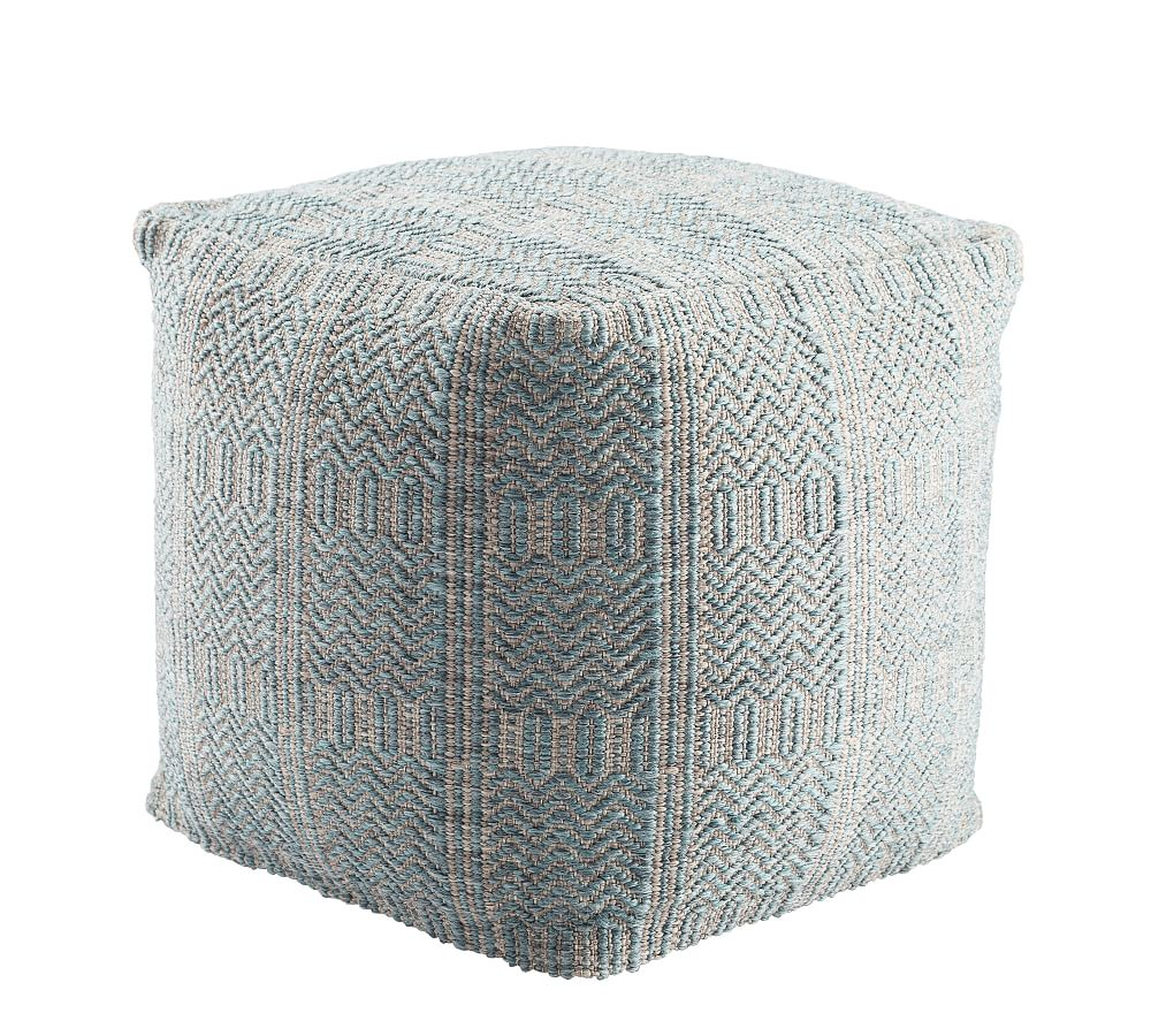 Jean Handwoven Indoor/Outdoor Pouf, 18" x 18" x 18", Gray/Blue - Pottery Barn