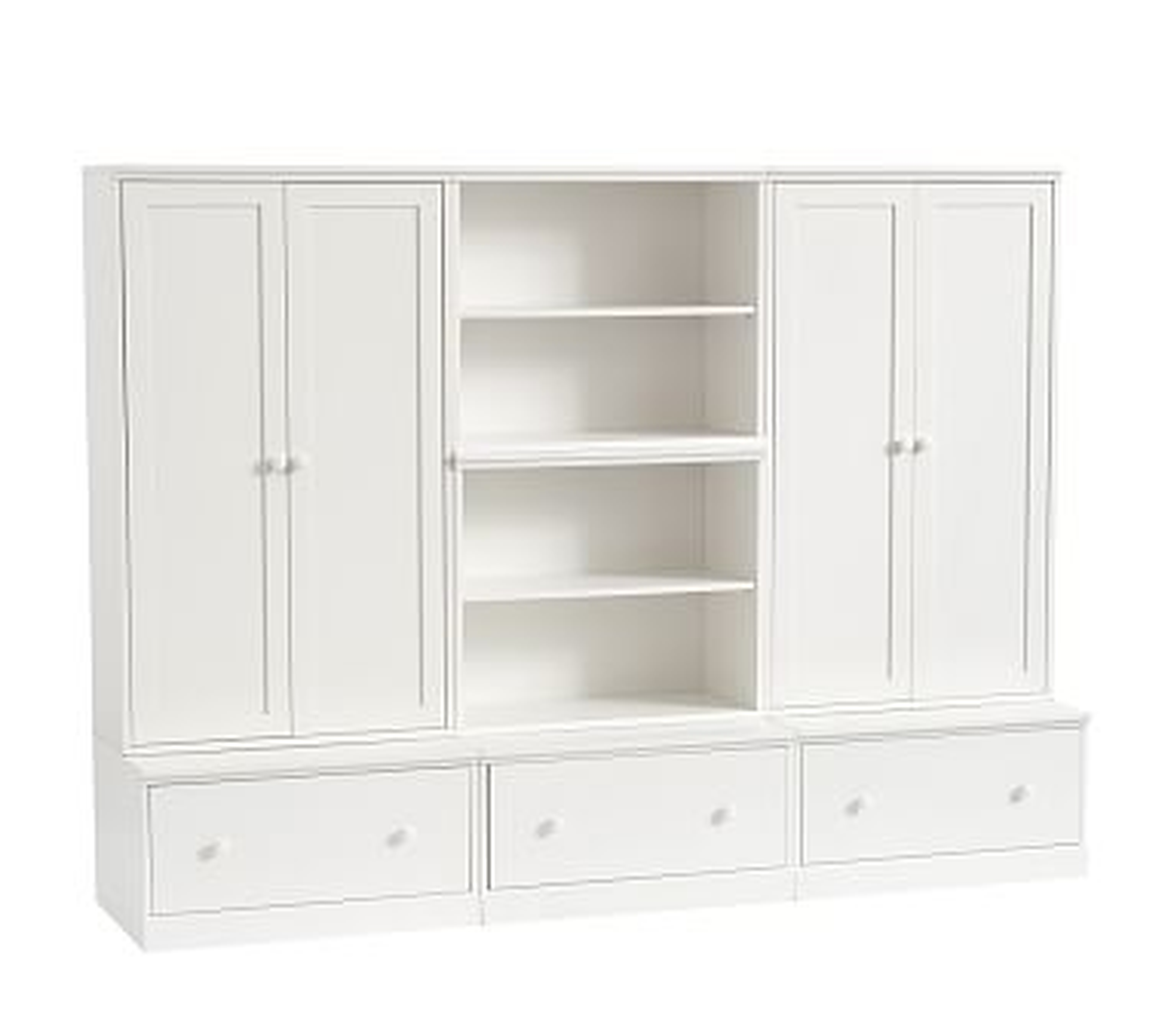 Cameron 2 Bookcase Cubby, 2 Tall Cabinet, &amp; 3 Drawer Base Set, Simply White, Flat Rate - Pottery Barn Kids