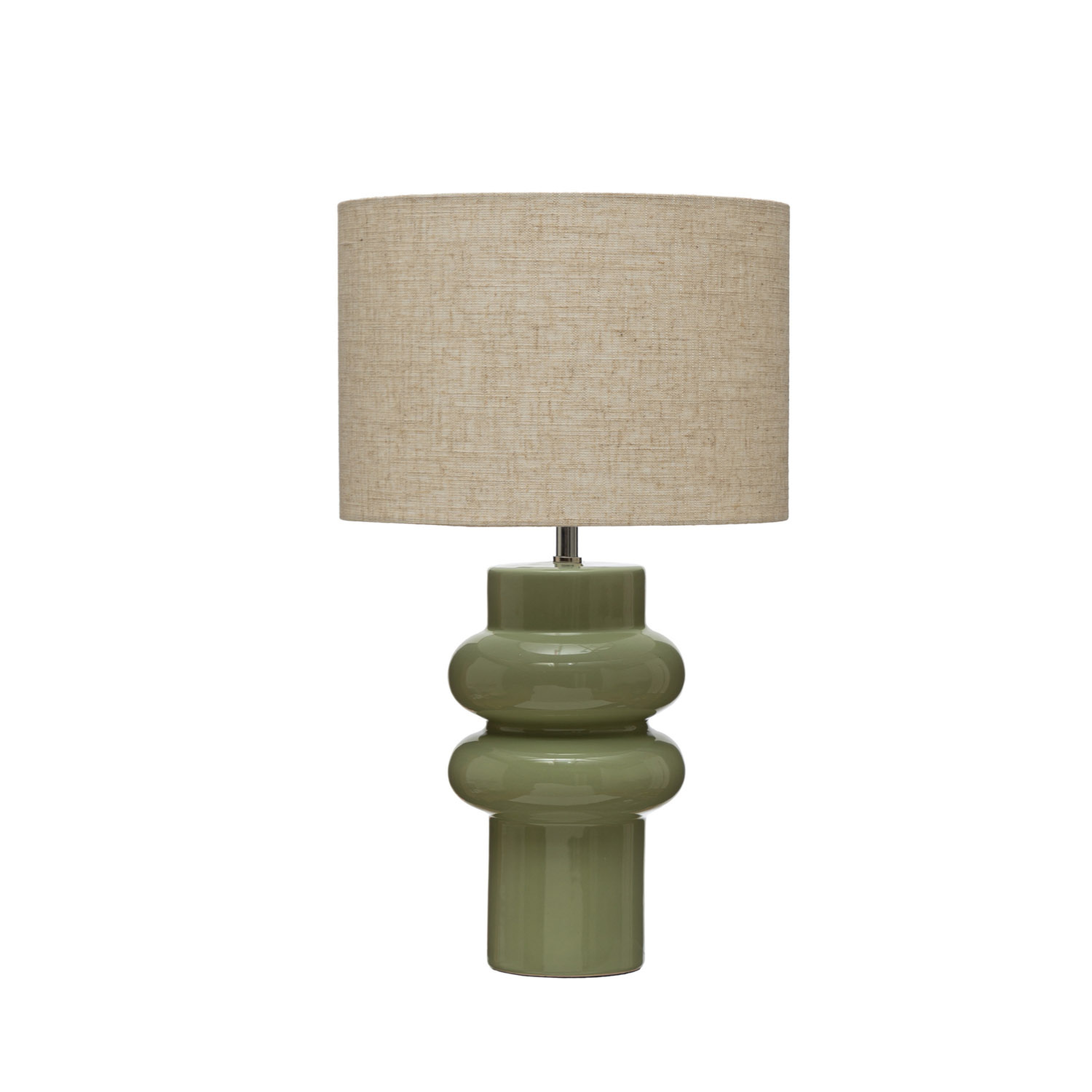 Stoneware Table Lamp with Linen Shade and Inline Switch - Bloomingville