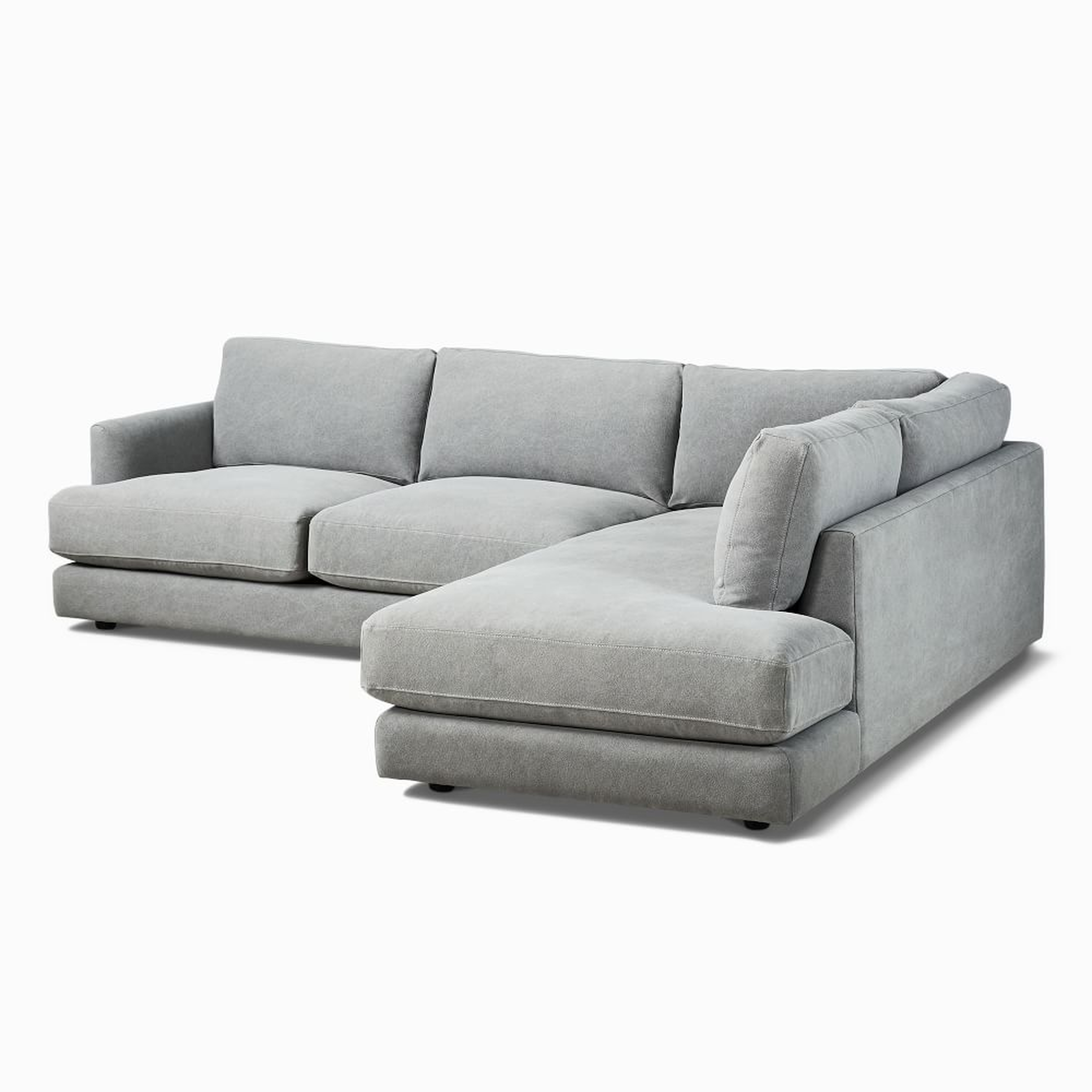Haven 106" Right Multi Seat 2-Piece Bumper Chaise Sectional, Standard Depth, Performance Washed Canvas, Storm Gray - West Elm
