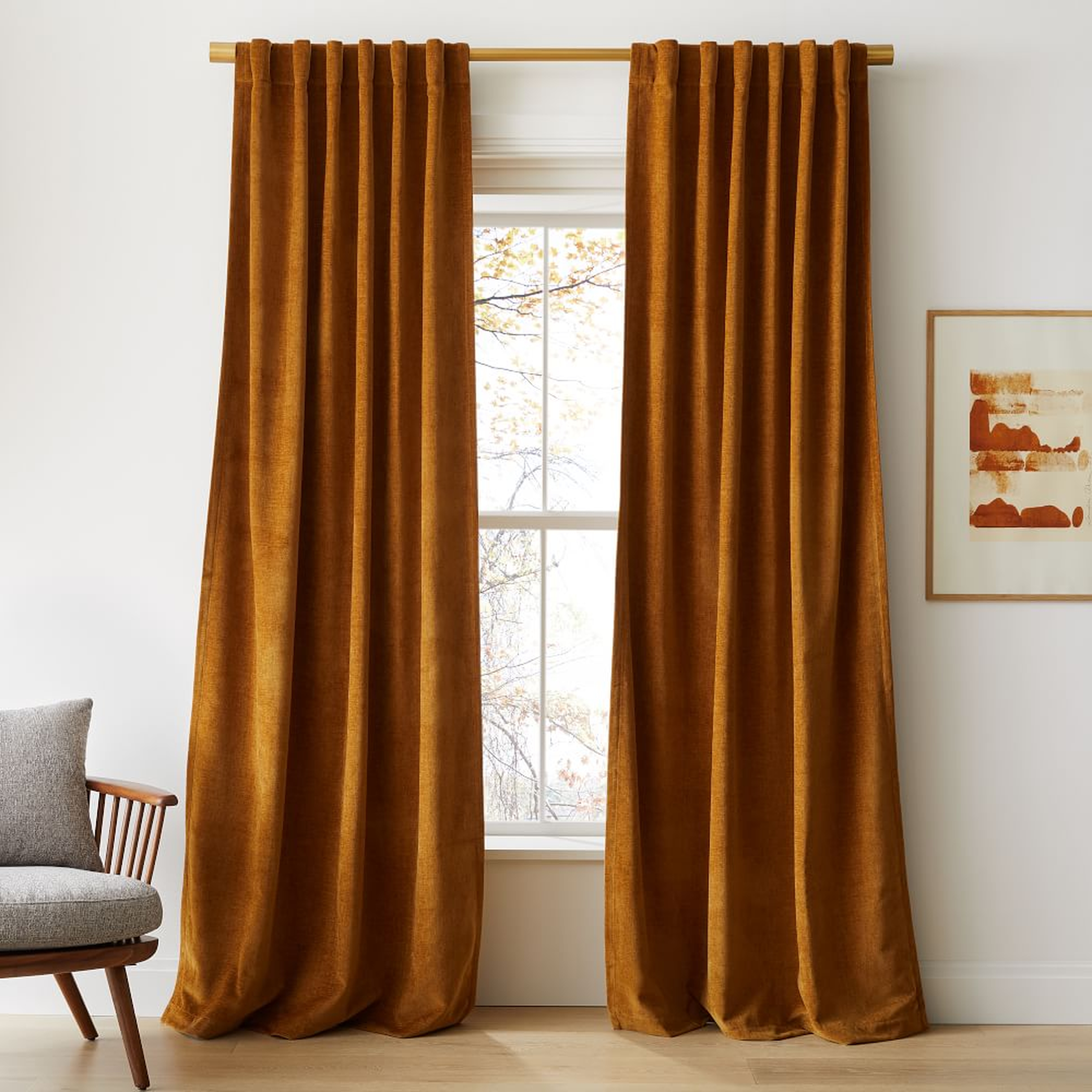 Textured Upholstery Velvet Curtain, Golden Oak, 48"x108" - West Elm