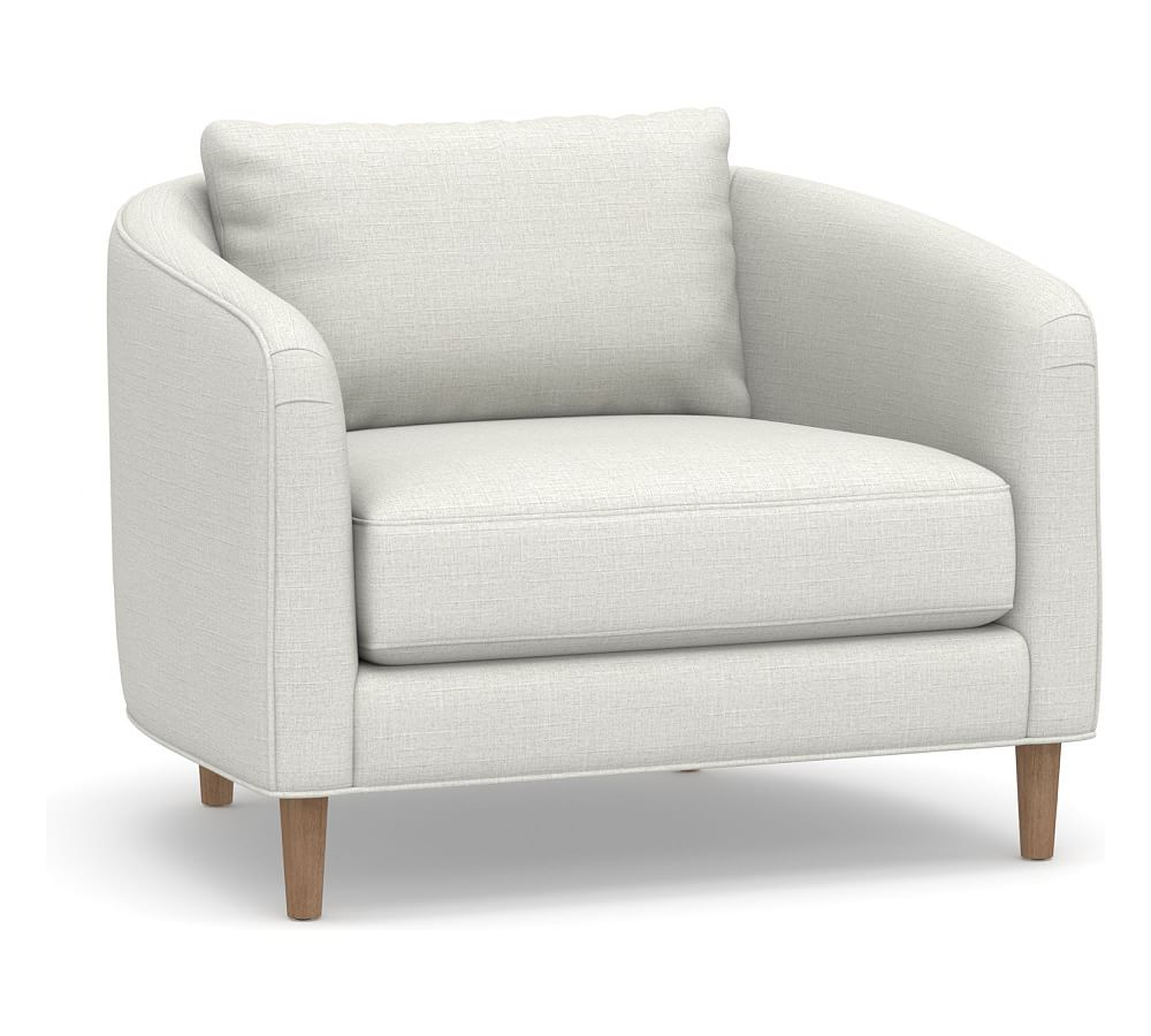Remmy Upholstered Armchair, Polyester Wrapped Cushions, Basketweave Slub Ivory - Pottery Barn