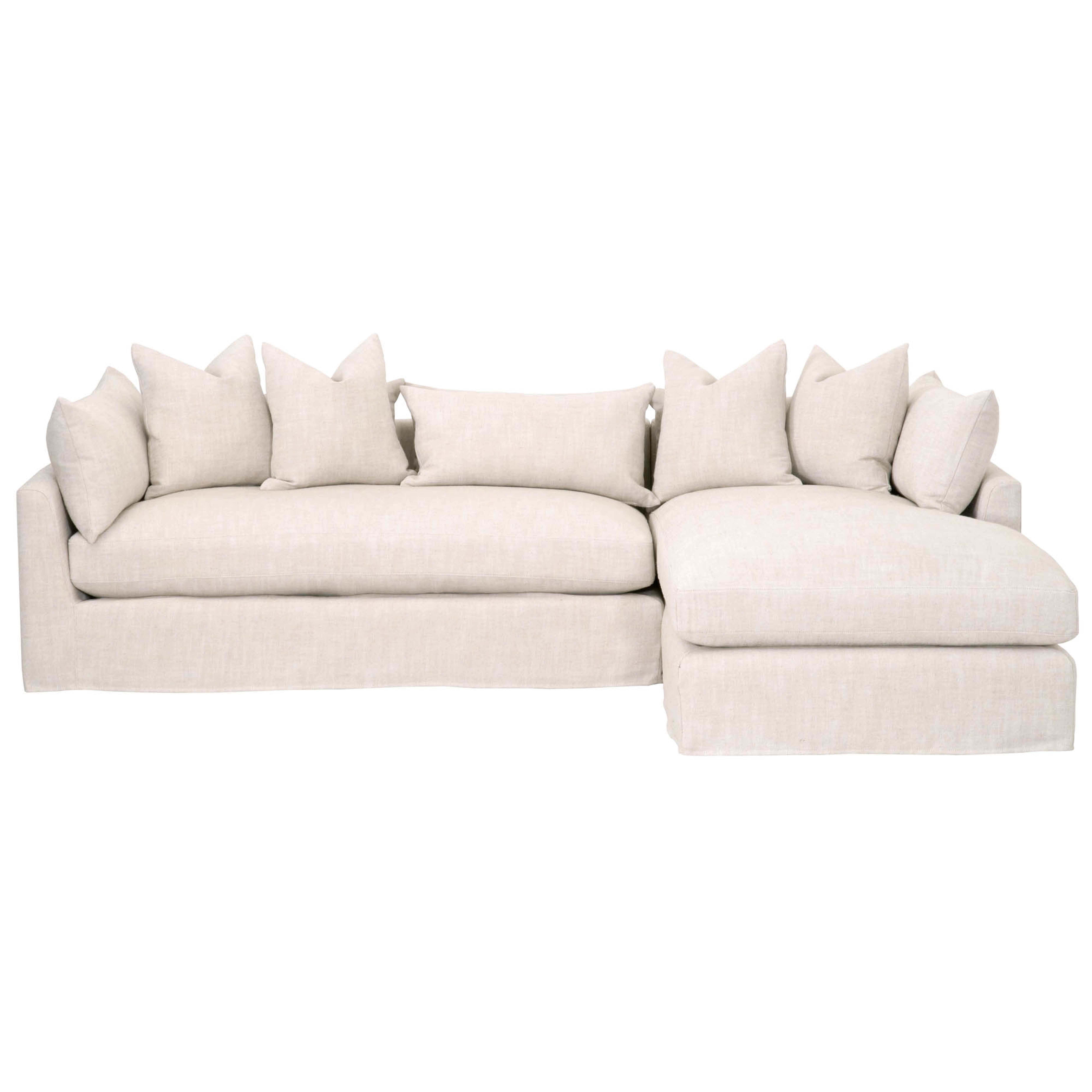 Haven 110" Right Facing Lounge Slipcover Sectional, Bisque, Espresso - Alder House