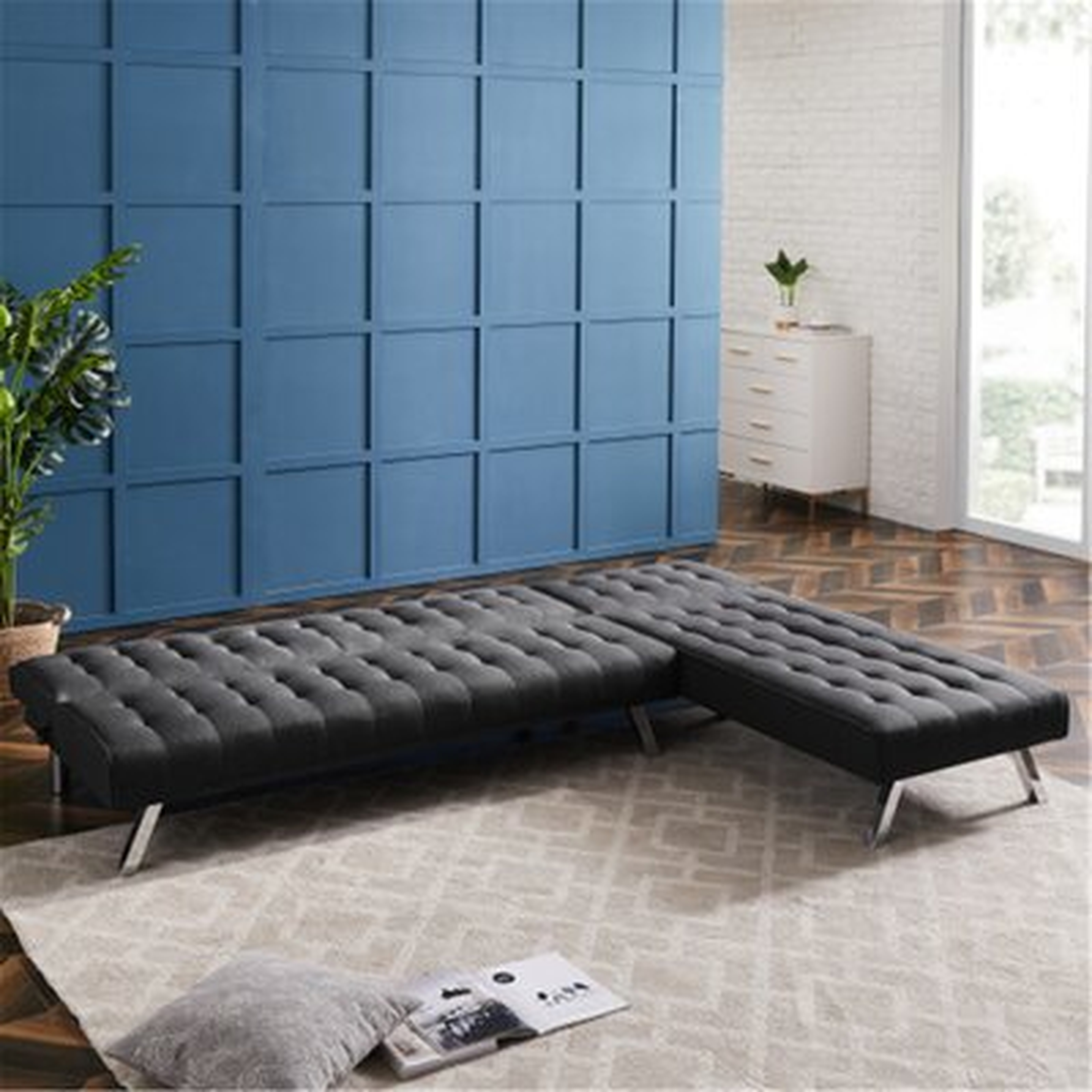 Reversible Sectional Sleeper Chaise Lounger,Convertible Futon Sofa Bed, Fabric And Tufting Detail - Wayfair