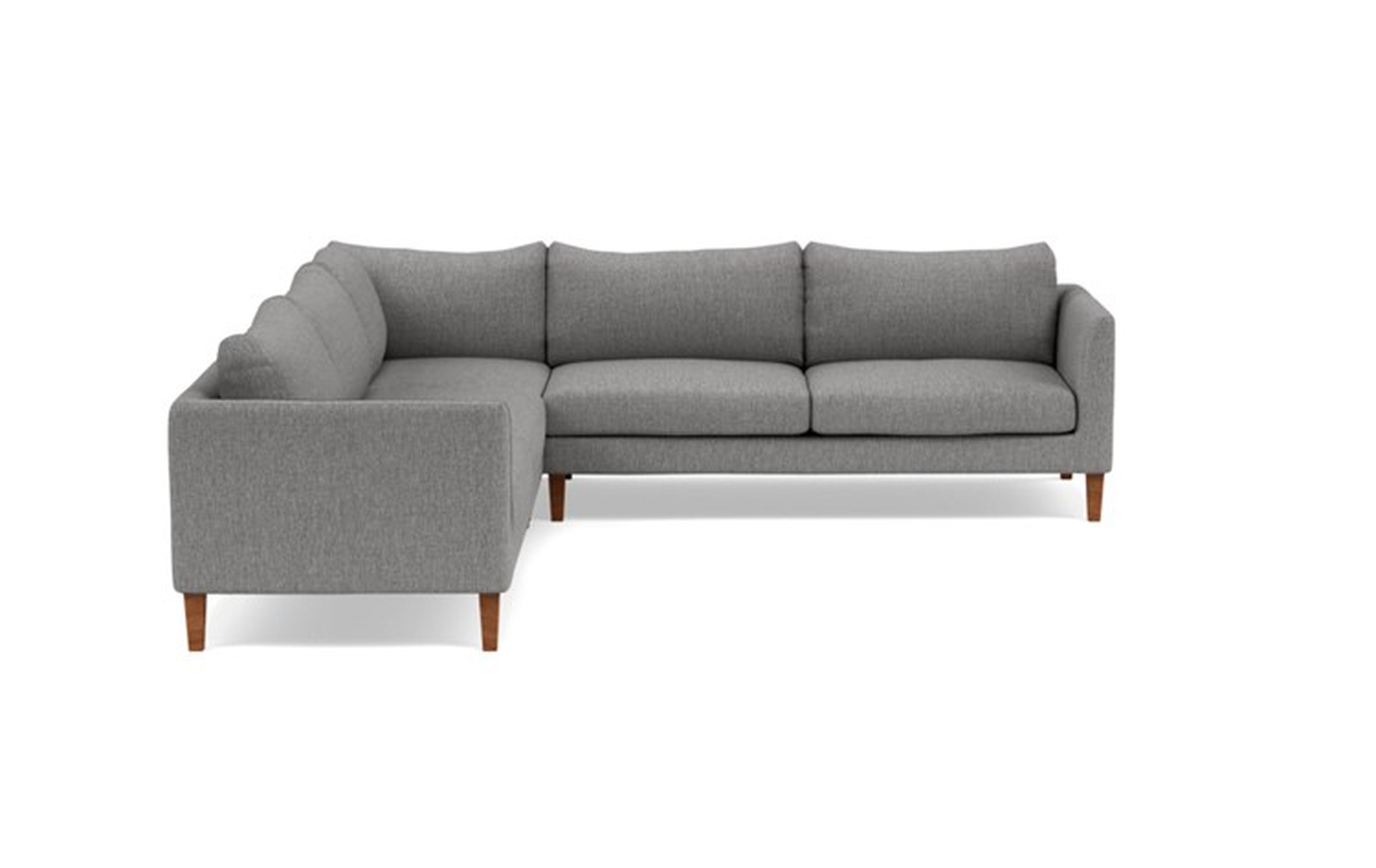 Owens Corner Sectional with Grey Plow Fabric and Oiled Walnut legs - Interior Define