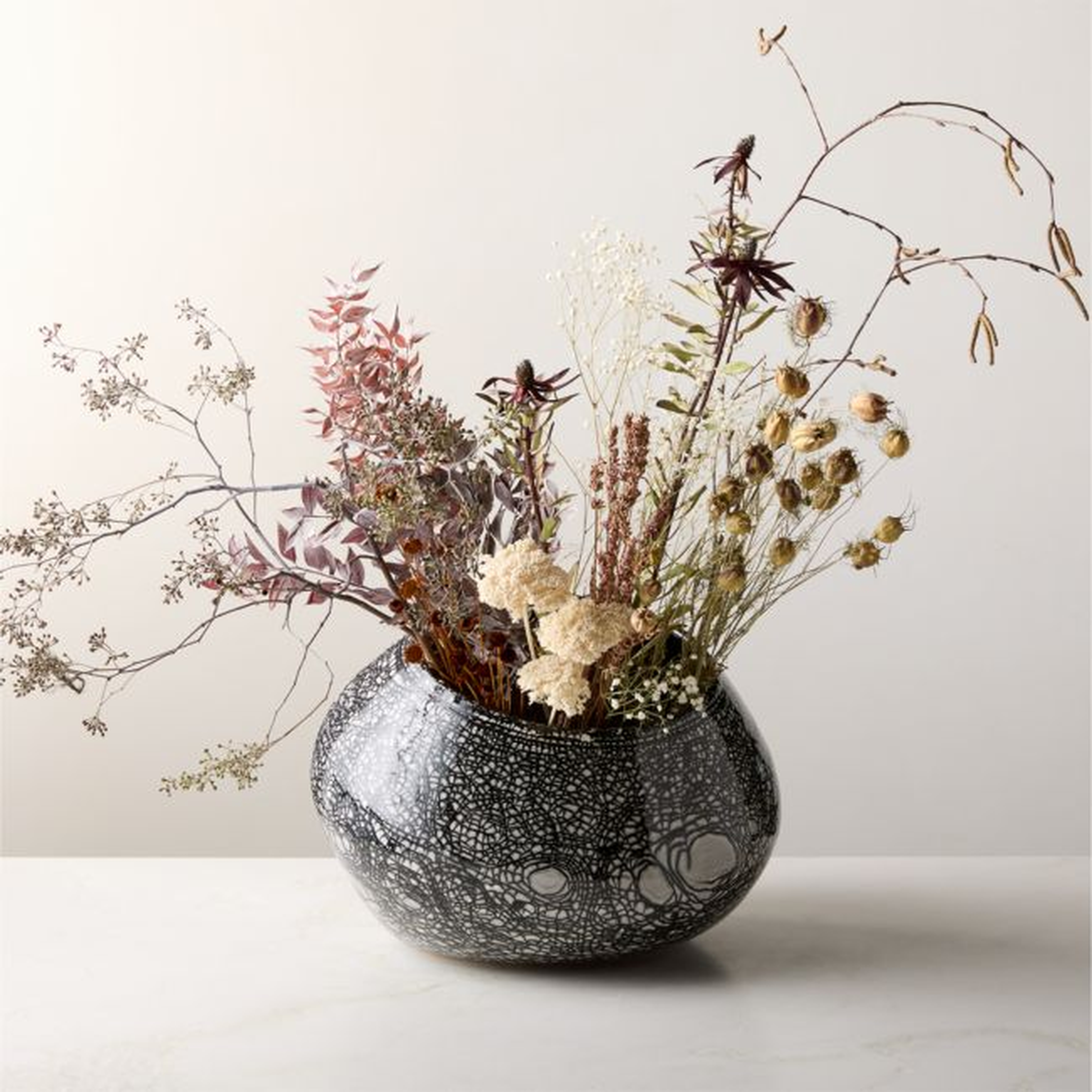 Gaeta Black and White Ceramic Decorative Bowl with Reactive Glaze - CB2