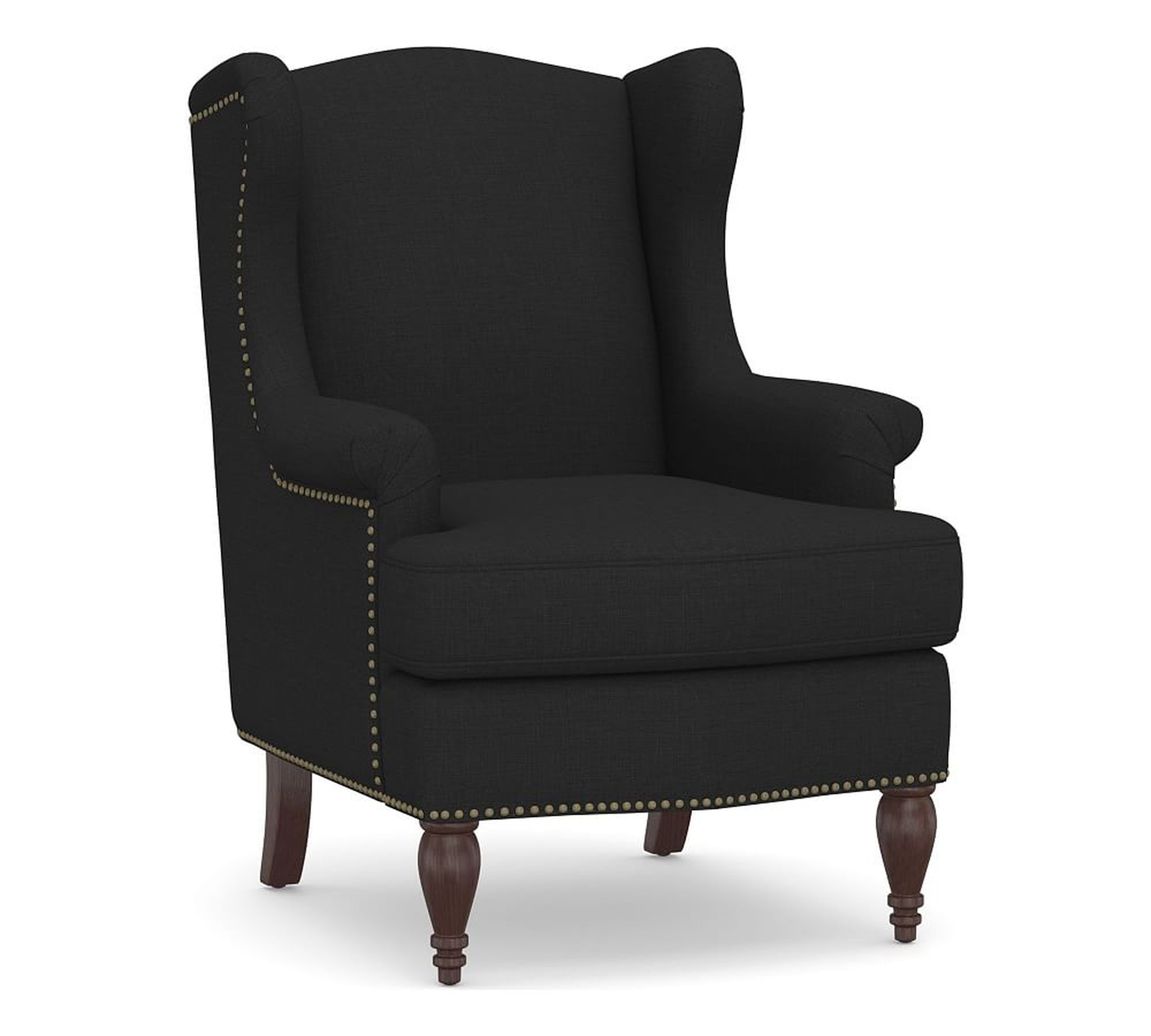 SoMa Delancey Upholstered Wingback Armchair, Polyester Wrapped Cushions, Textured Basketweave Black - Pottery Barn