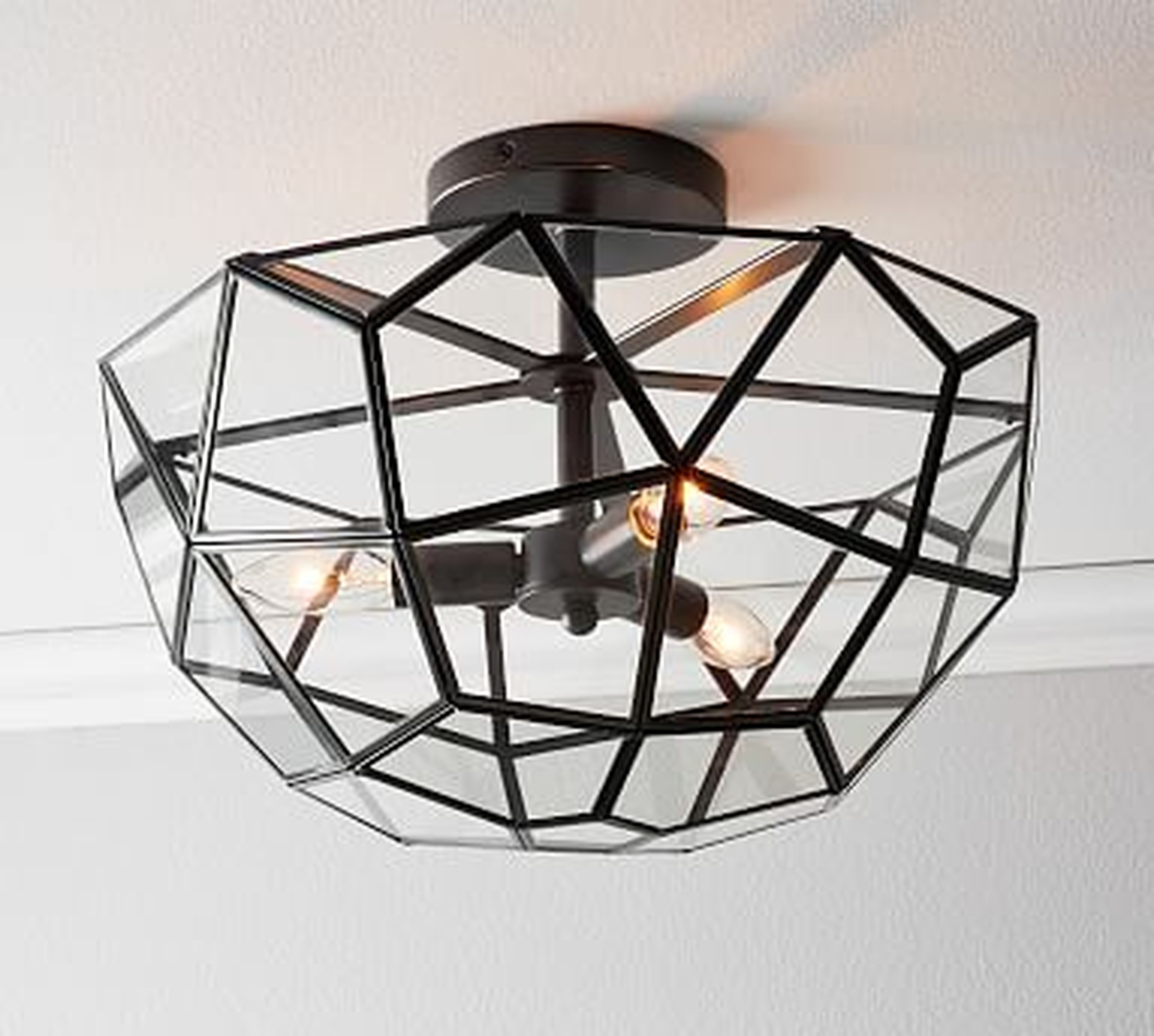 Oxford Faceted Glass Flush Mount, Bronze - Pottery Barn