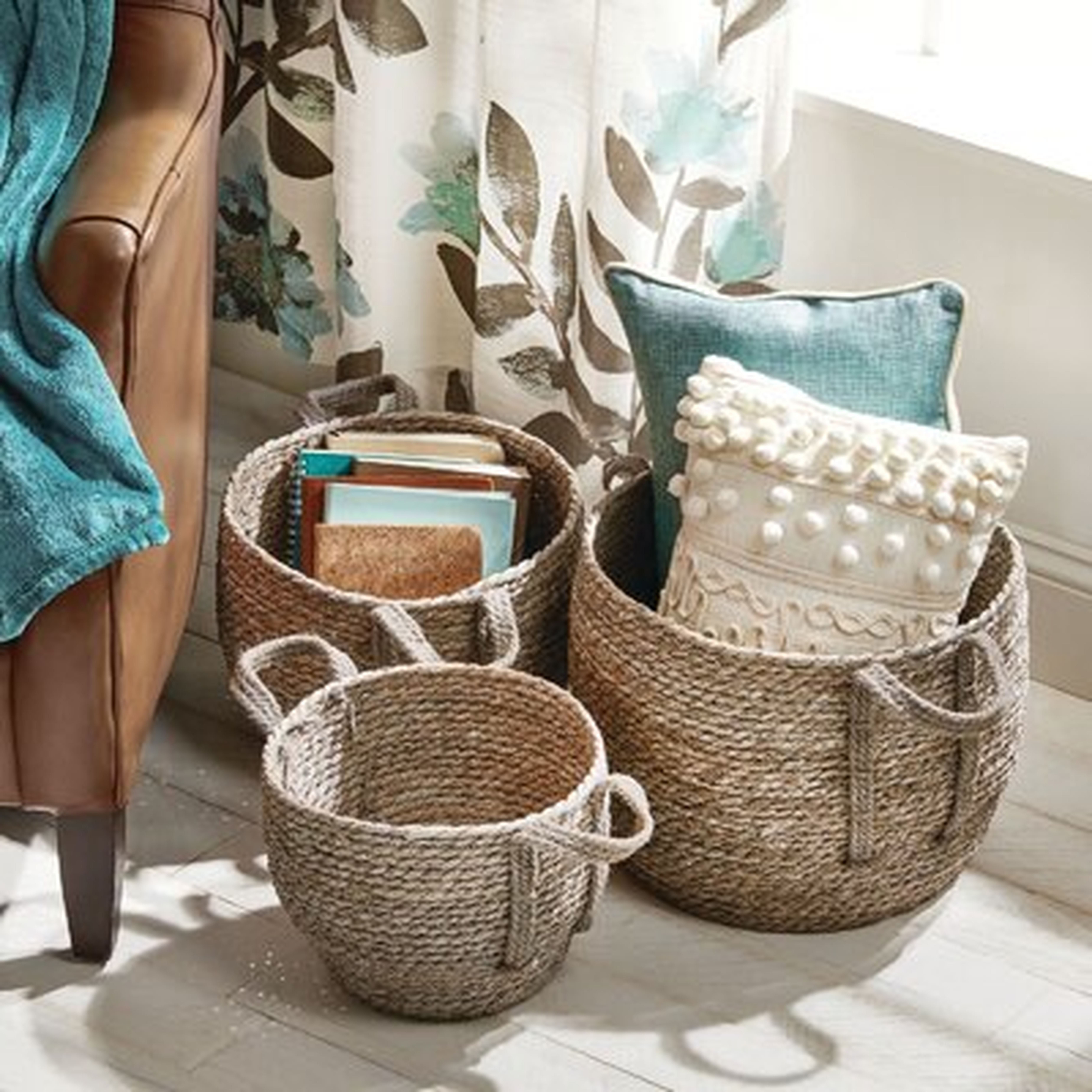 Mdesign Woven Seagrass Braided Home Storage Basket Bin In 3 Sizes - Grey Wash - Wayfair