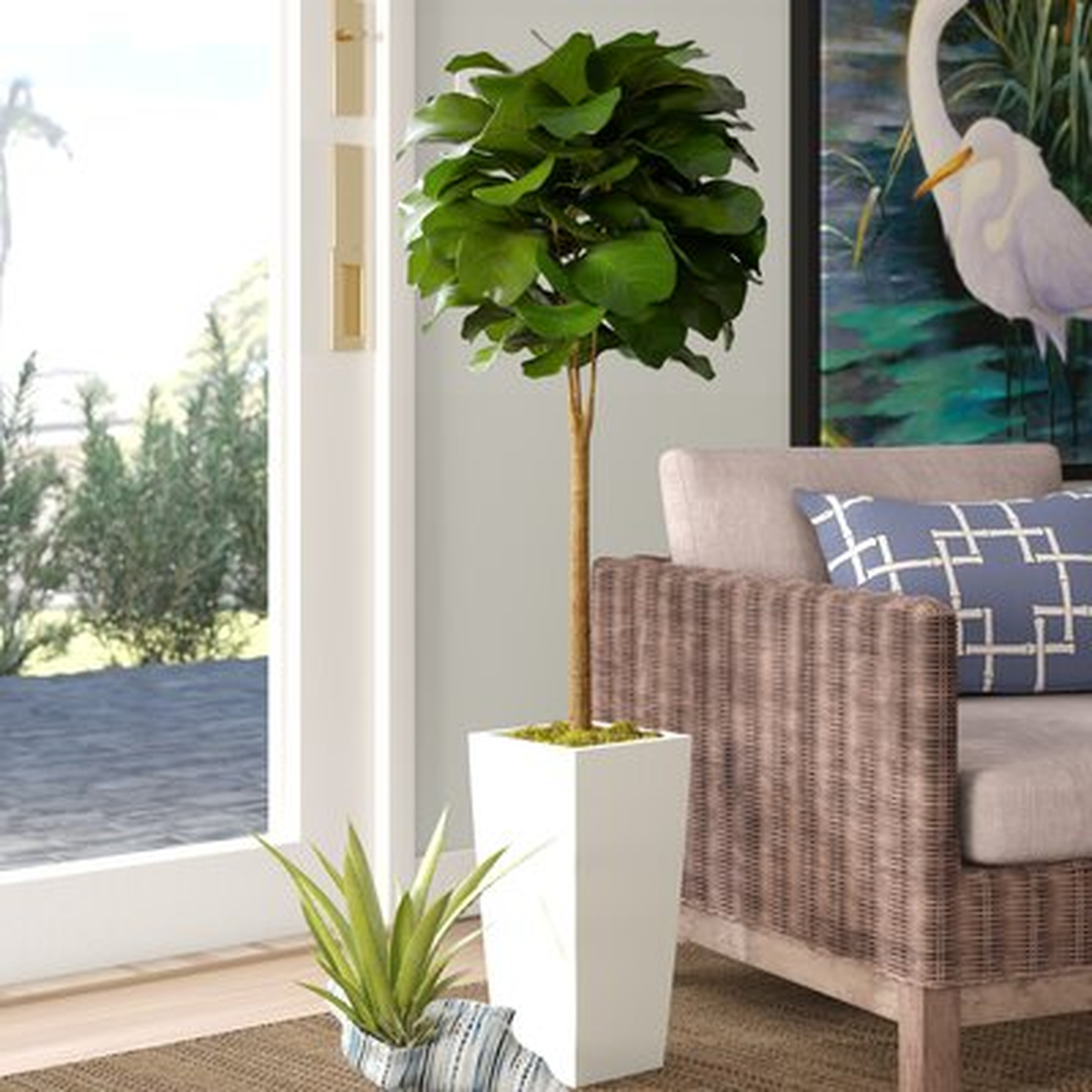 4' Fiddle Leaf Boxwood Topiary in Tower Planter - Wayfair