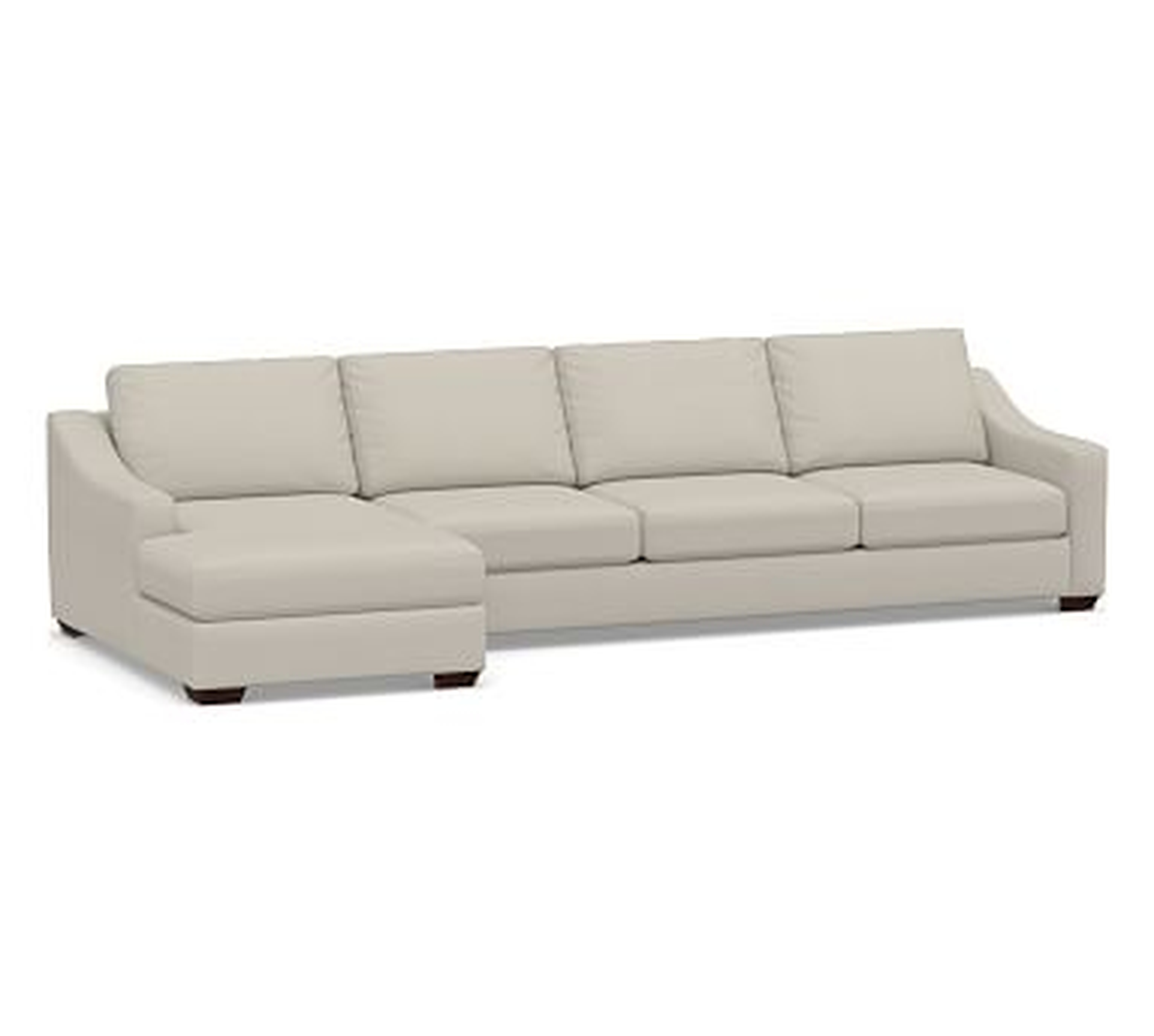 Big Sur Slope Arm Upholstered Right Arm Grand Sofa with Chaise Sectional, Down Blend Wrapped Cushions, Performance Heathered Tweed Pebble - Pottery Barn