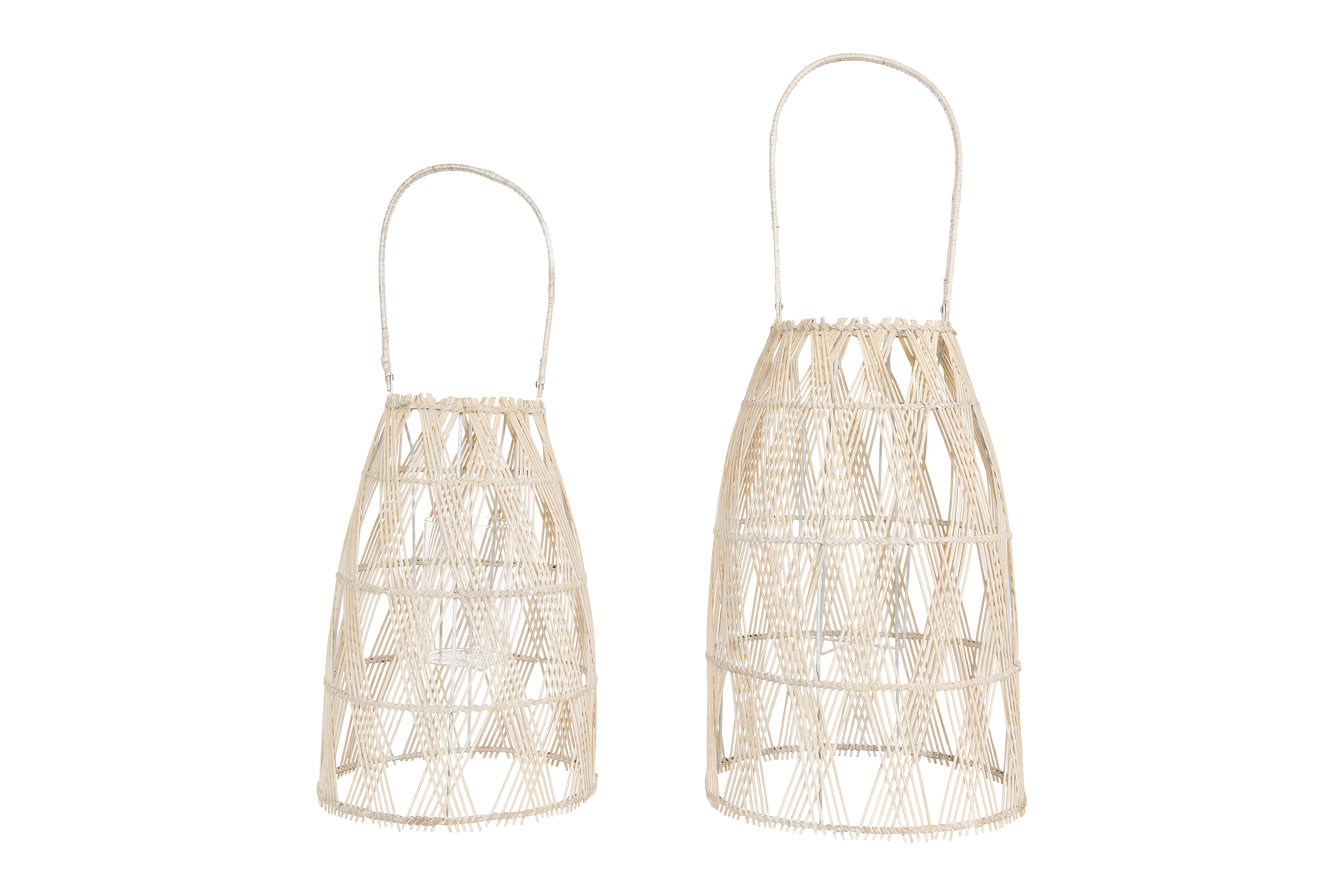 Woven Bamboo Lanterns with Glass Inserts & Handles (Set of 2 Sizes) - Nomad Home