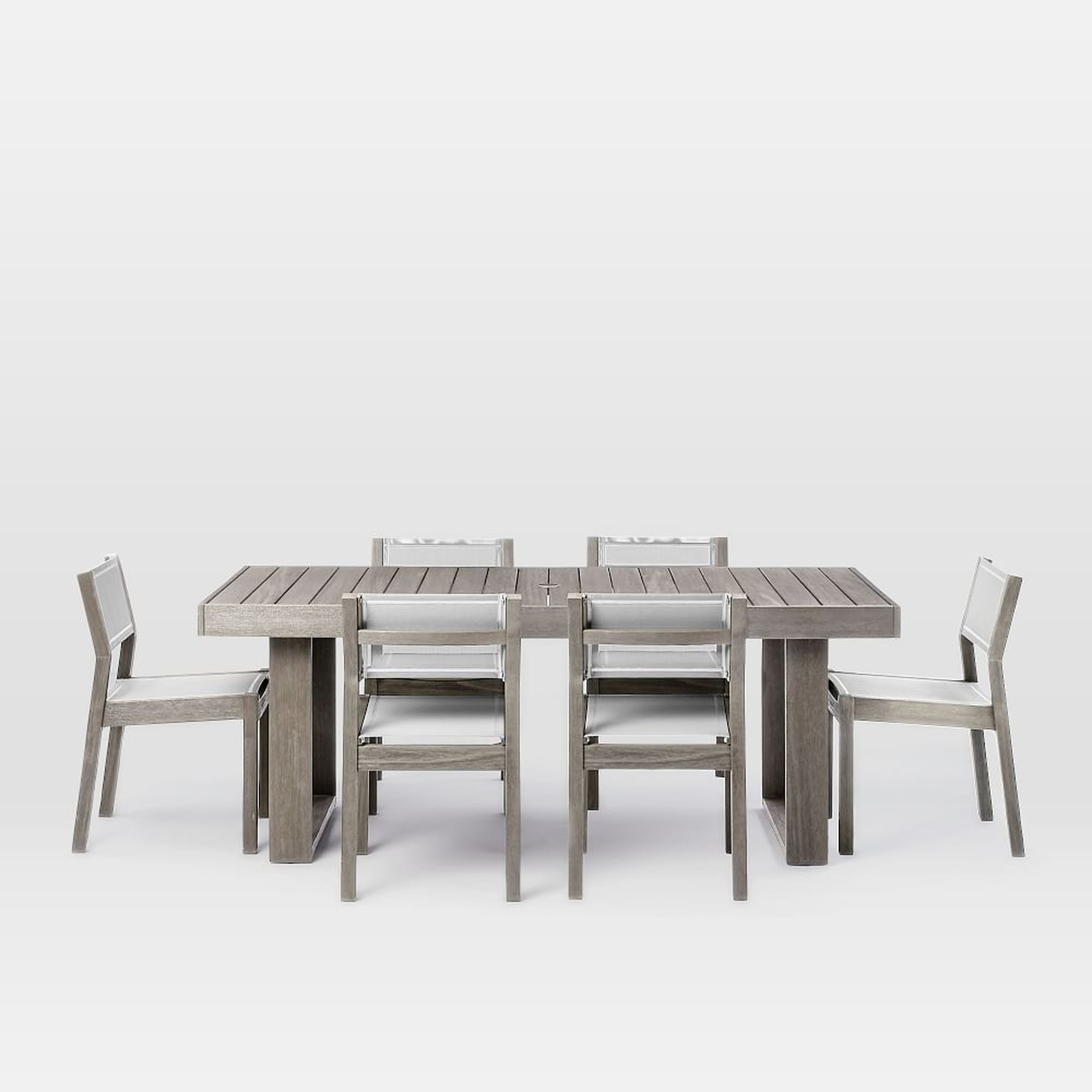 Portside Dining Table Set: Expandable Table + 6 Textiline Chairs, Weathered Gray - West Elm