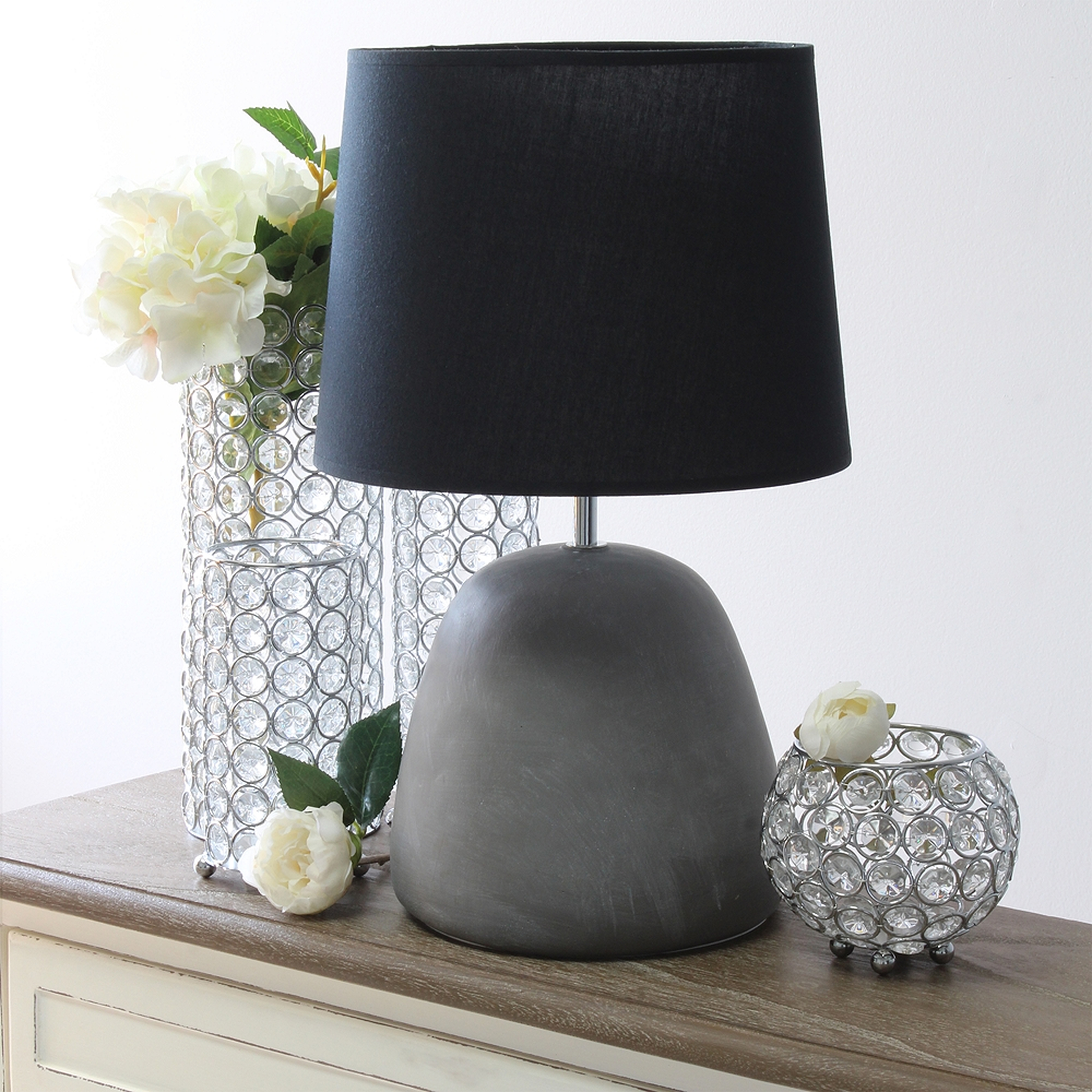 Simple Designs 16 1/2"H Black Shade Gray Accent Table Lamp - Style # 89D93 - Lamps Plus