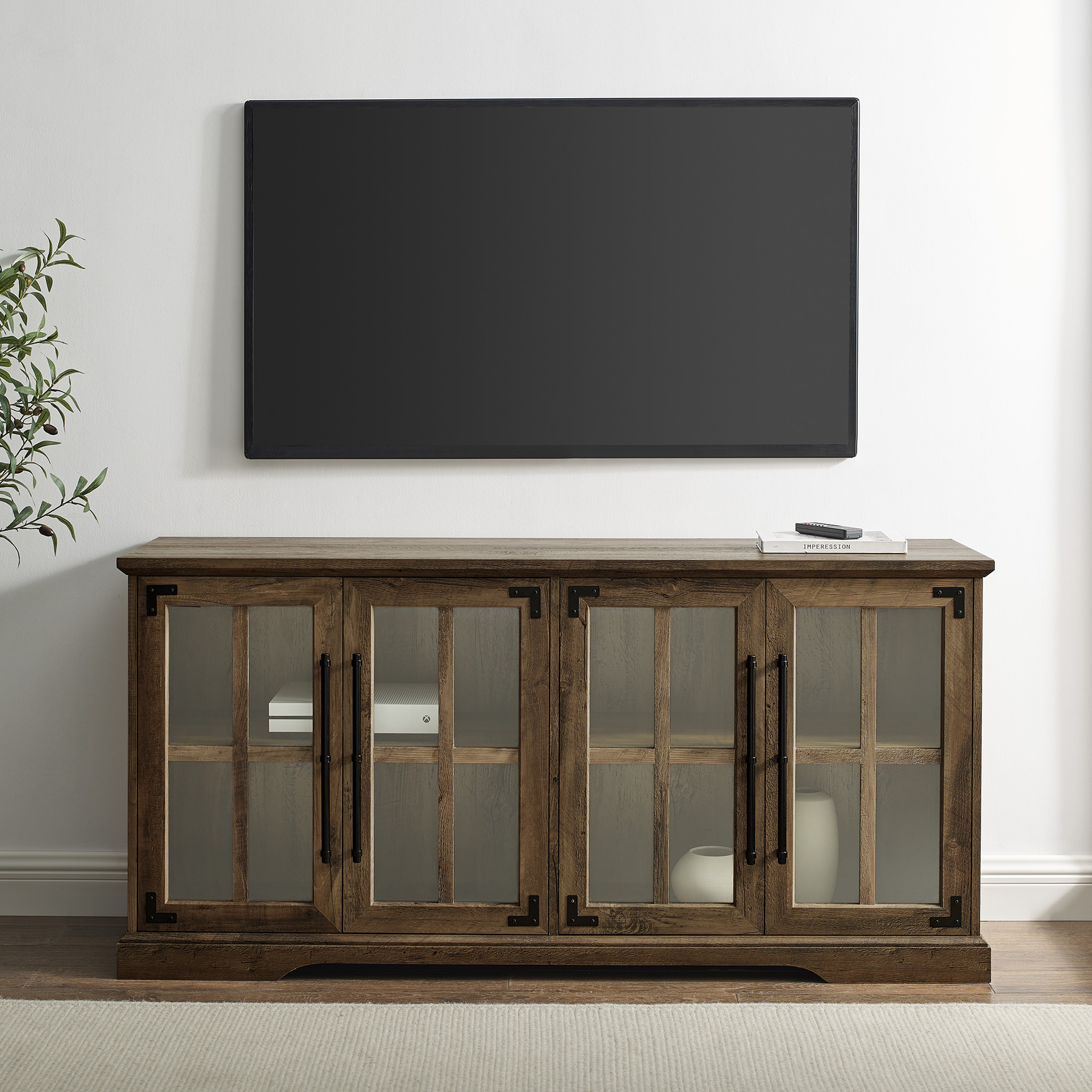 Abigail 58" Farmhouse 4 Door TV Stand - Rustic Oak - Walker Edison