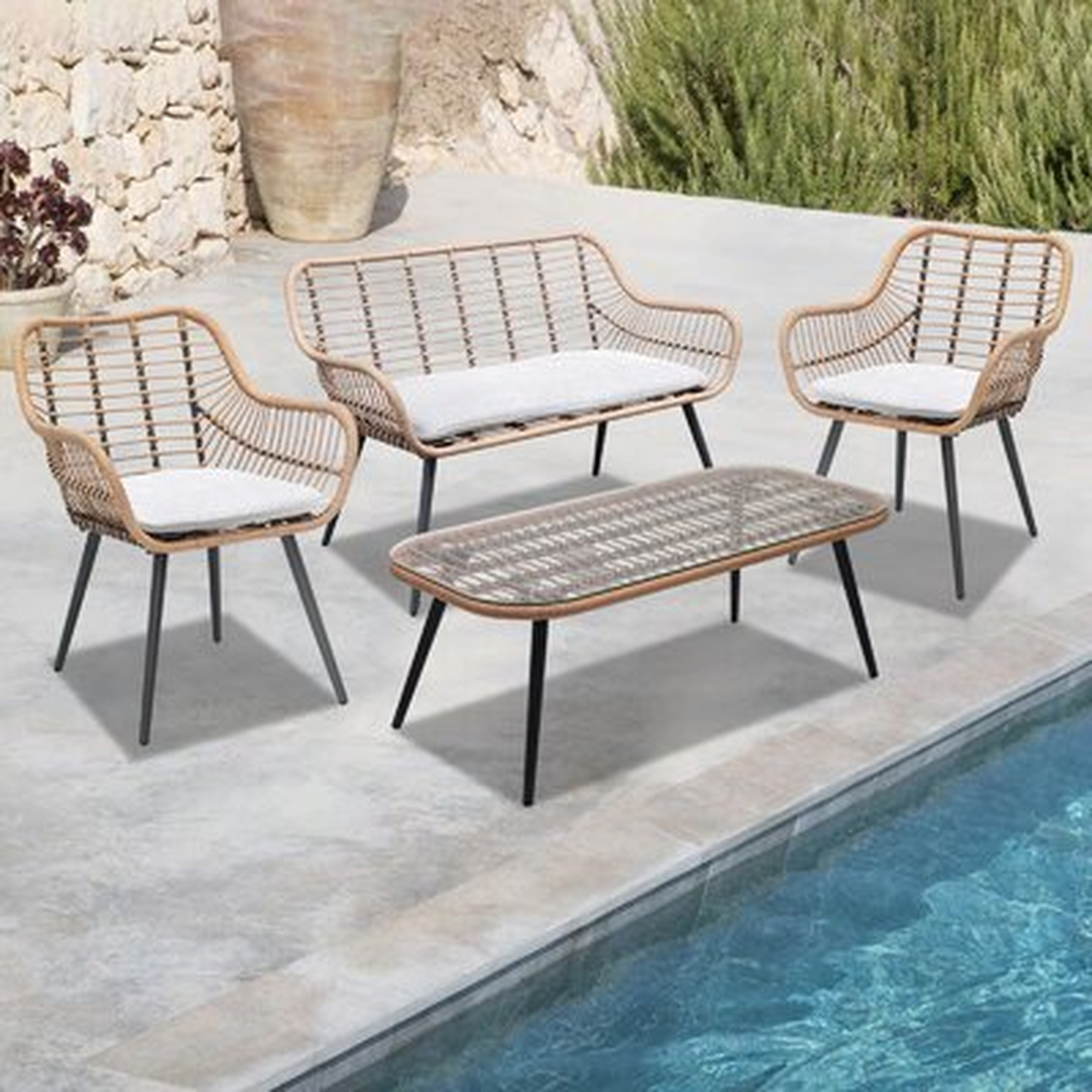 Andresen 4 Piece Rattan Sectional Seating Group with Cushions - Wayfair
