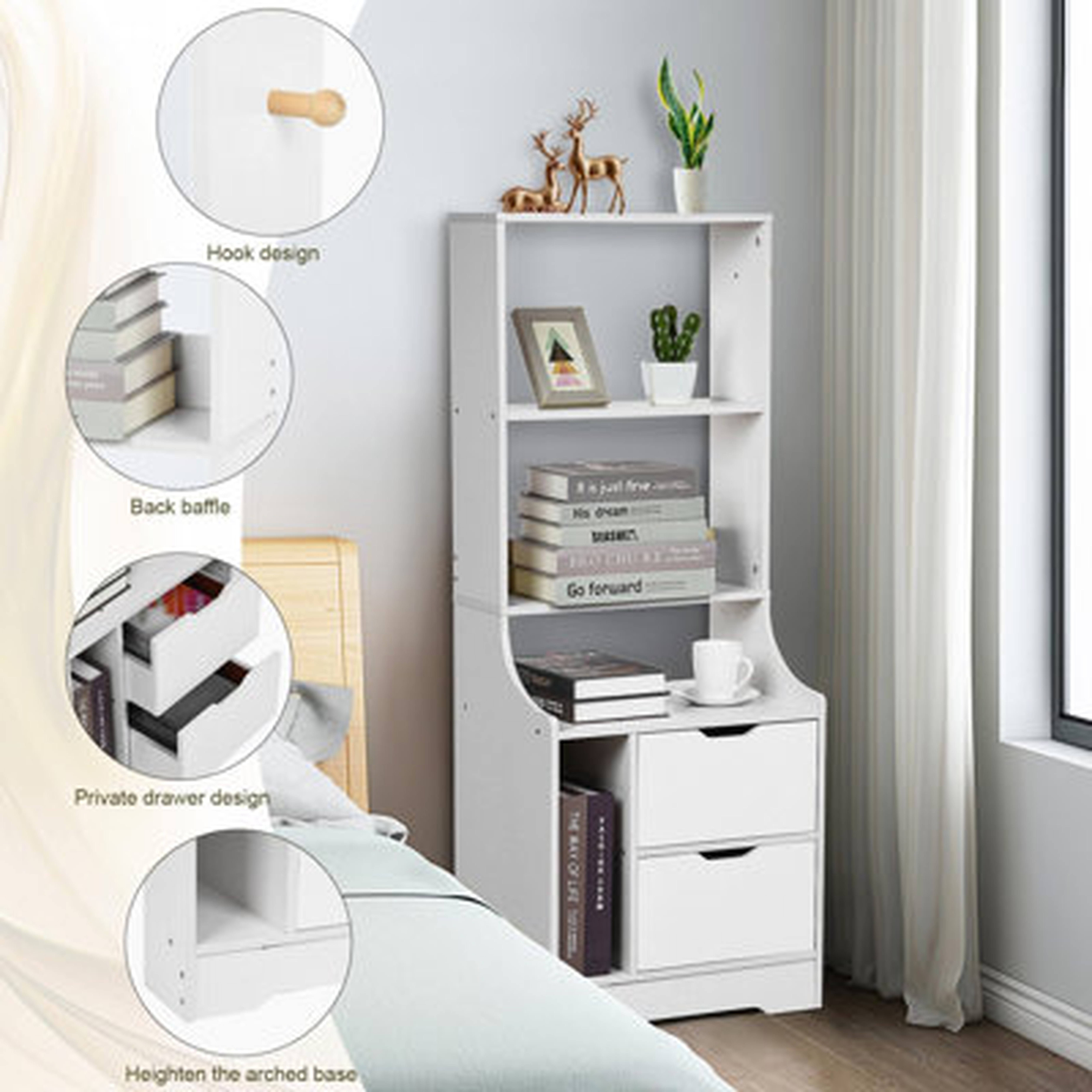 L17.7 Inches×W13.38 Inches×H47.24 Inches Bedroom Bedside Table Shelf Simple Home Living Room Space Saving Bookcase - Wayfair
