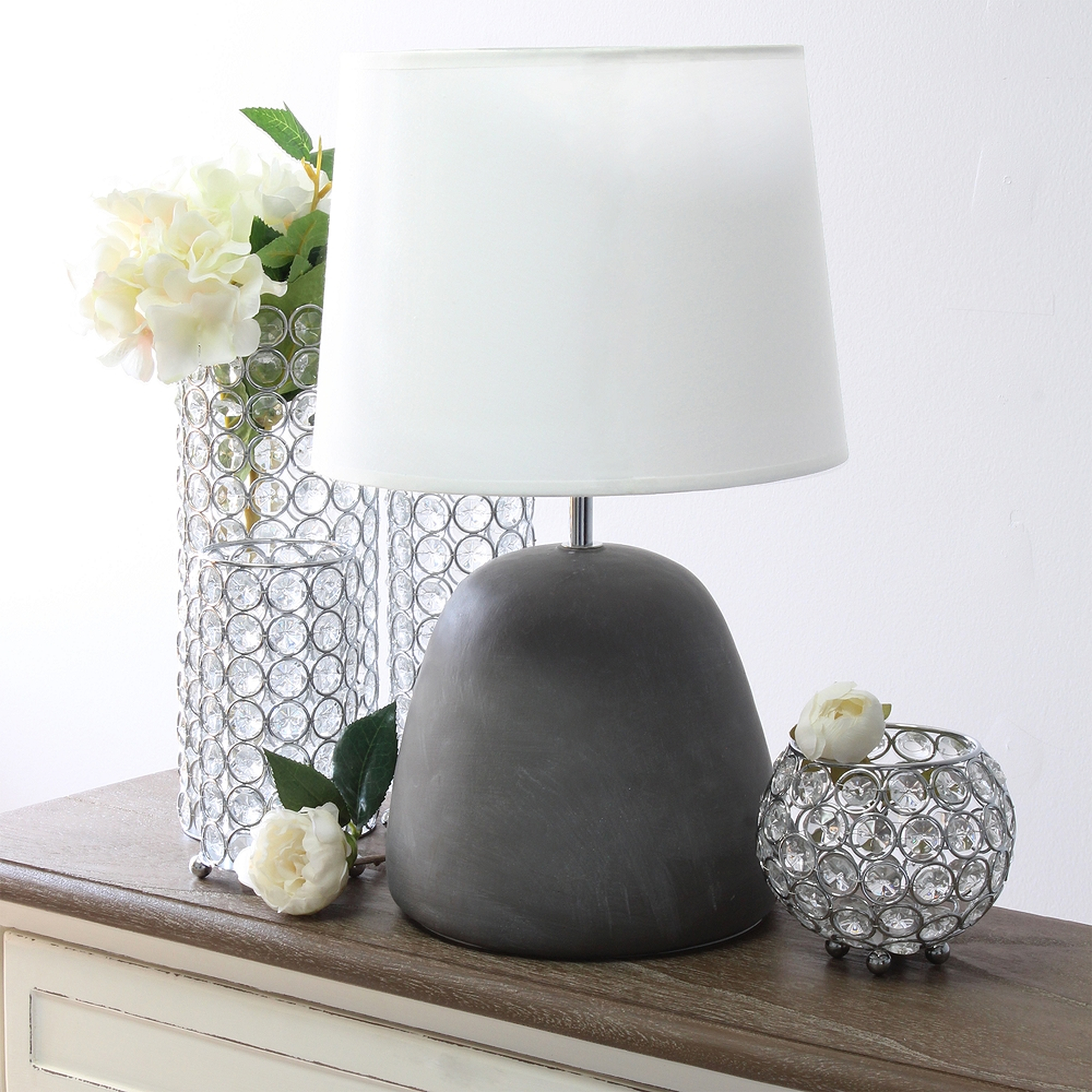 Simple Designs 16 1/2"H White Shade Gray Accent Table Lamp - Style # 89E00 - Lamps Plus