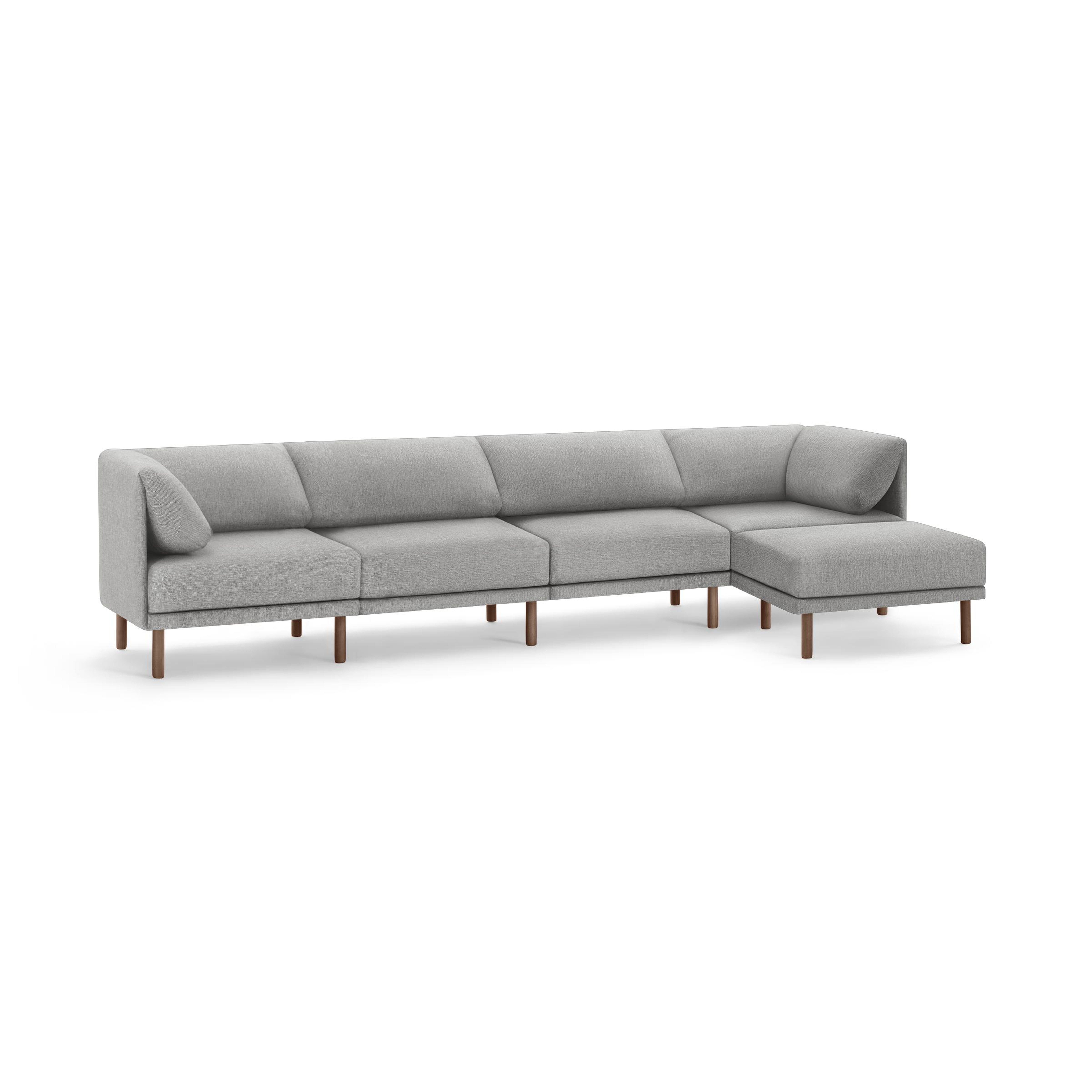 The Range 5-Piece Sectional Lounger in Stone Gray, Walnut Legs - Burrow