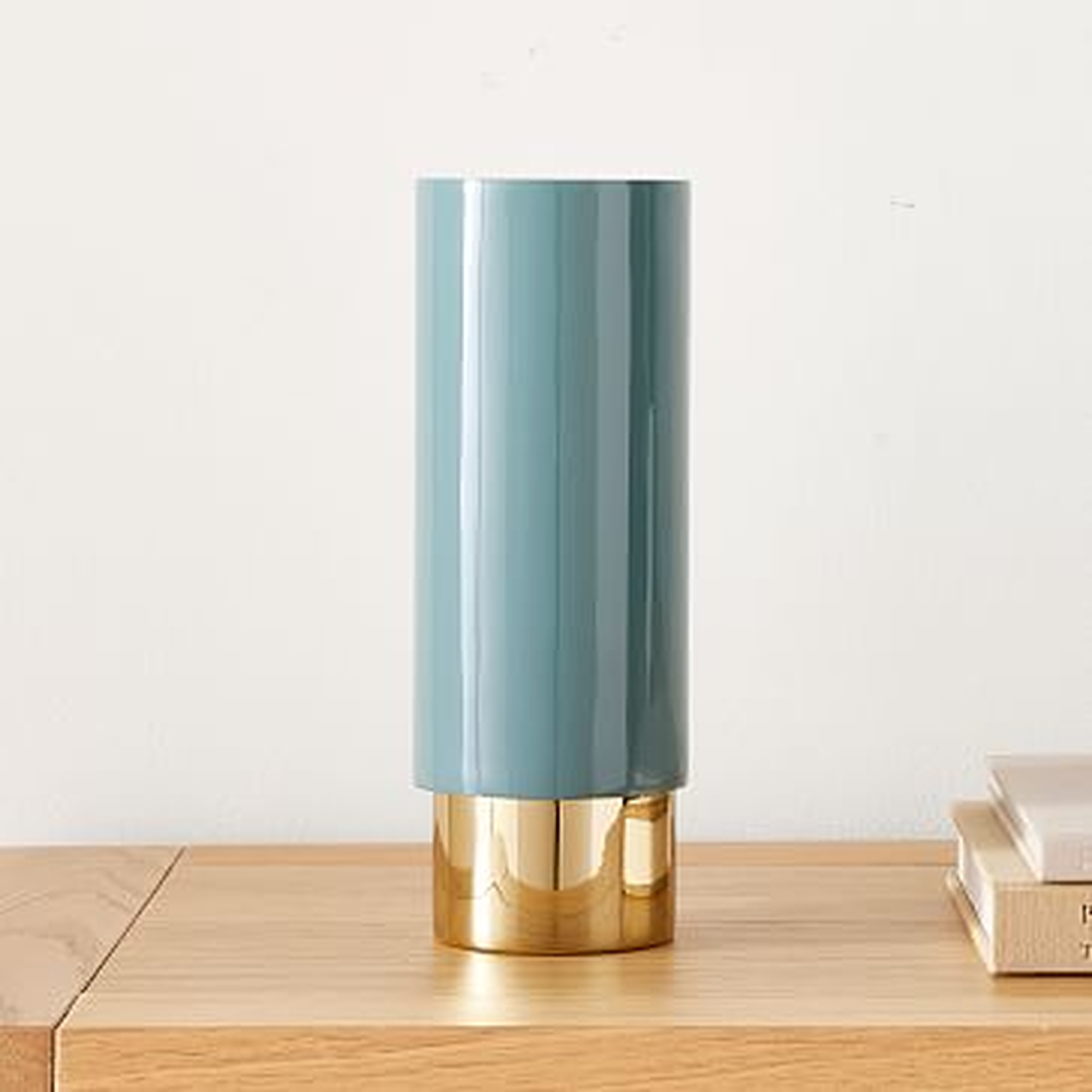 Brass & Enamel Tube Vase, Ocean, Large - West Elm
