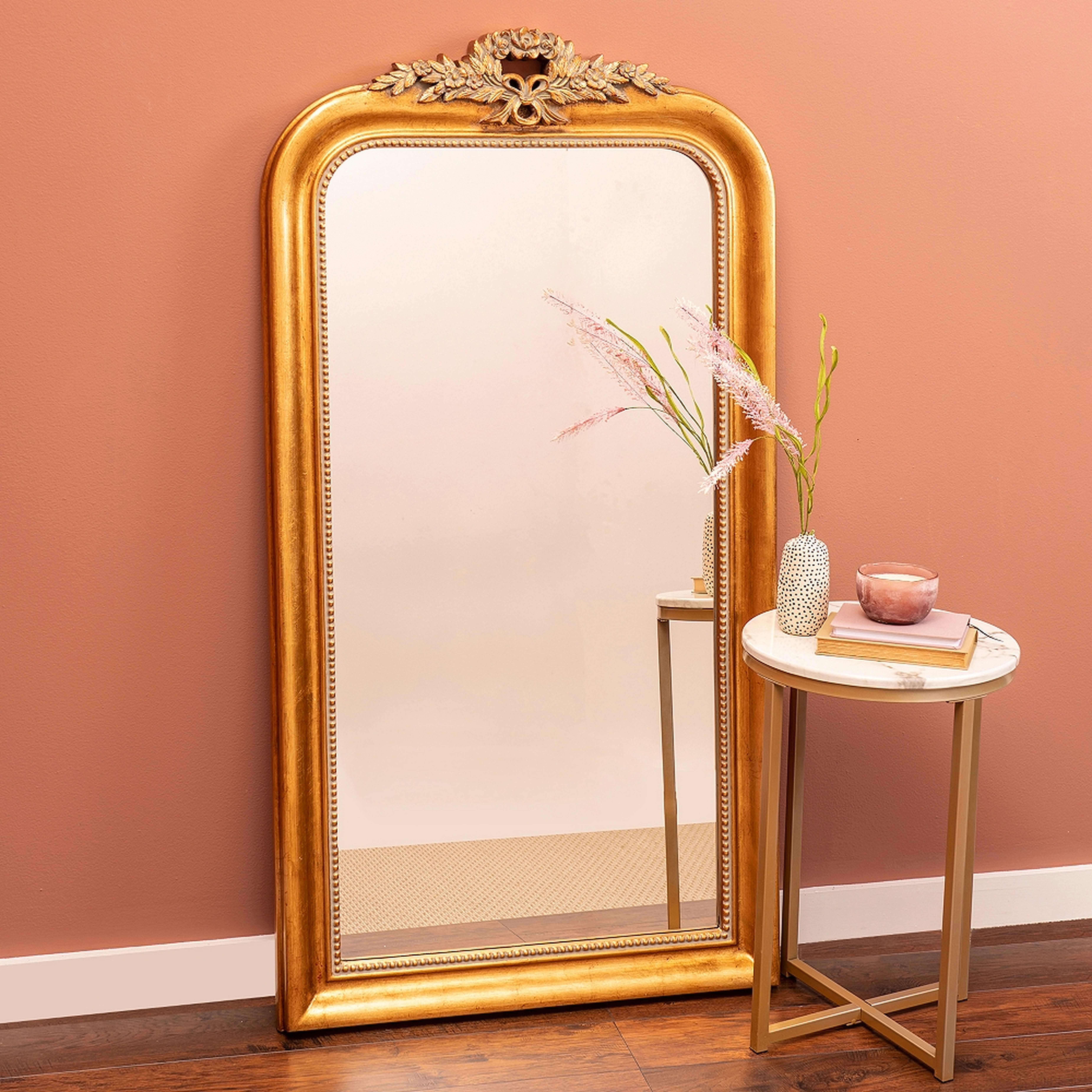 Camilla Antique Gold 30 1/2" x 58" Arched Floor Mirror - Style # 79A48 - Lamps Plus