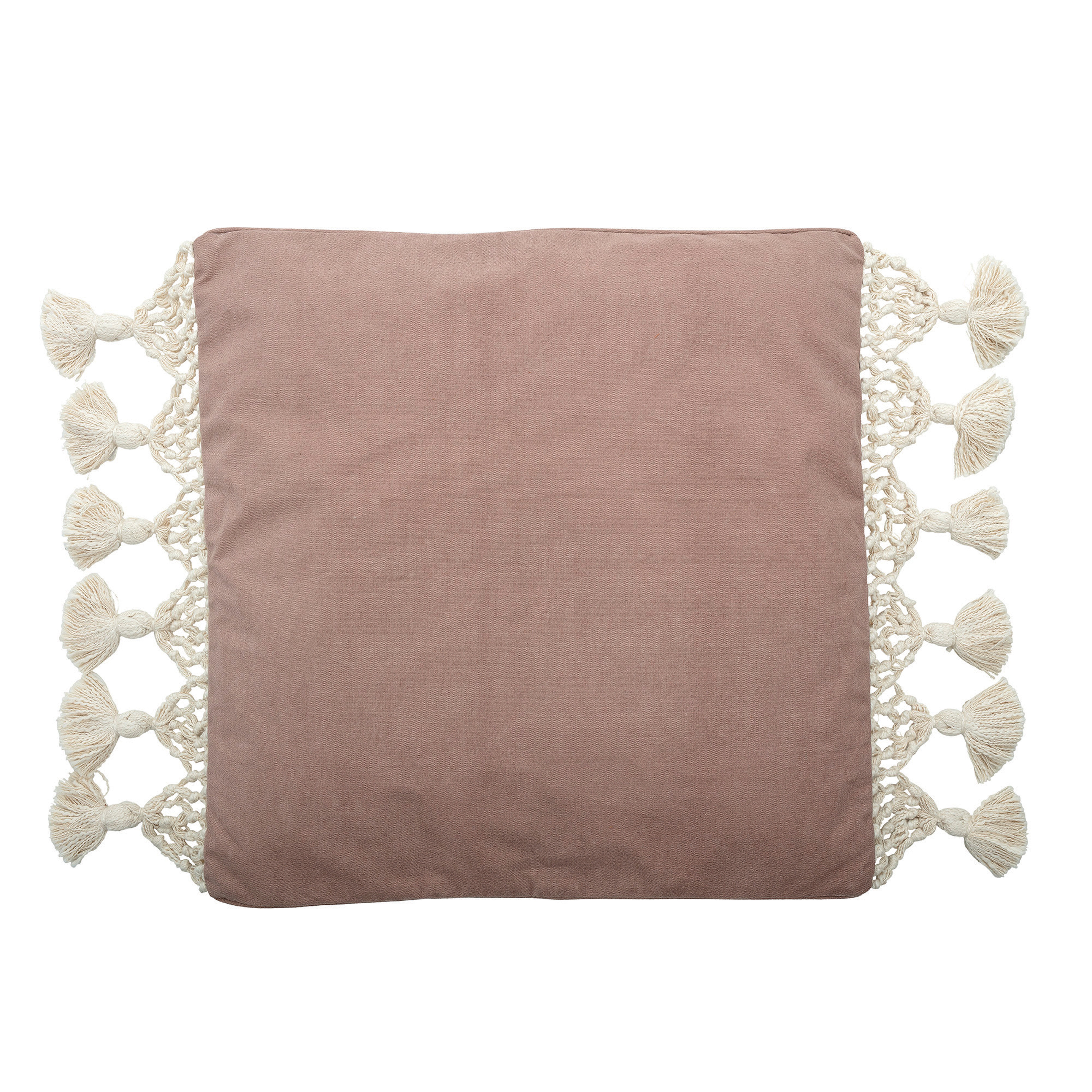 26" Square Cotton Woven Canvas Pillow with Macramé Trim & Tassel Ends - Moss & Wilder