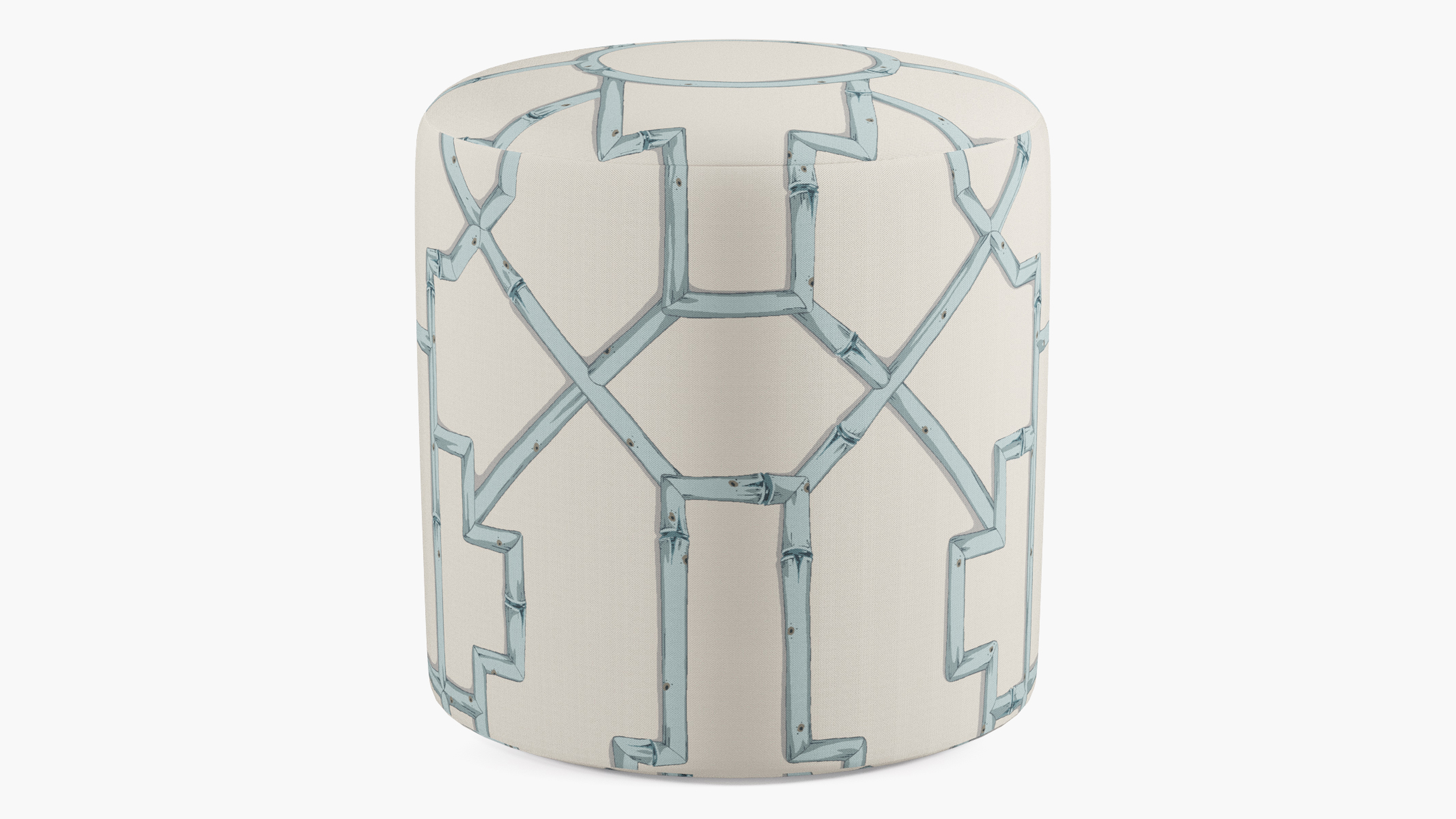 Drum Ottoman, Blue Baldwin Bamboo - The Inside