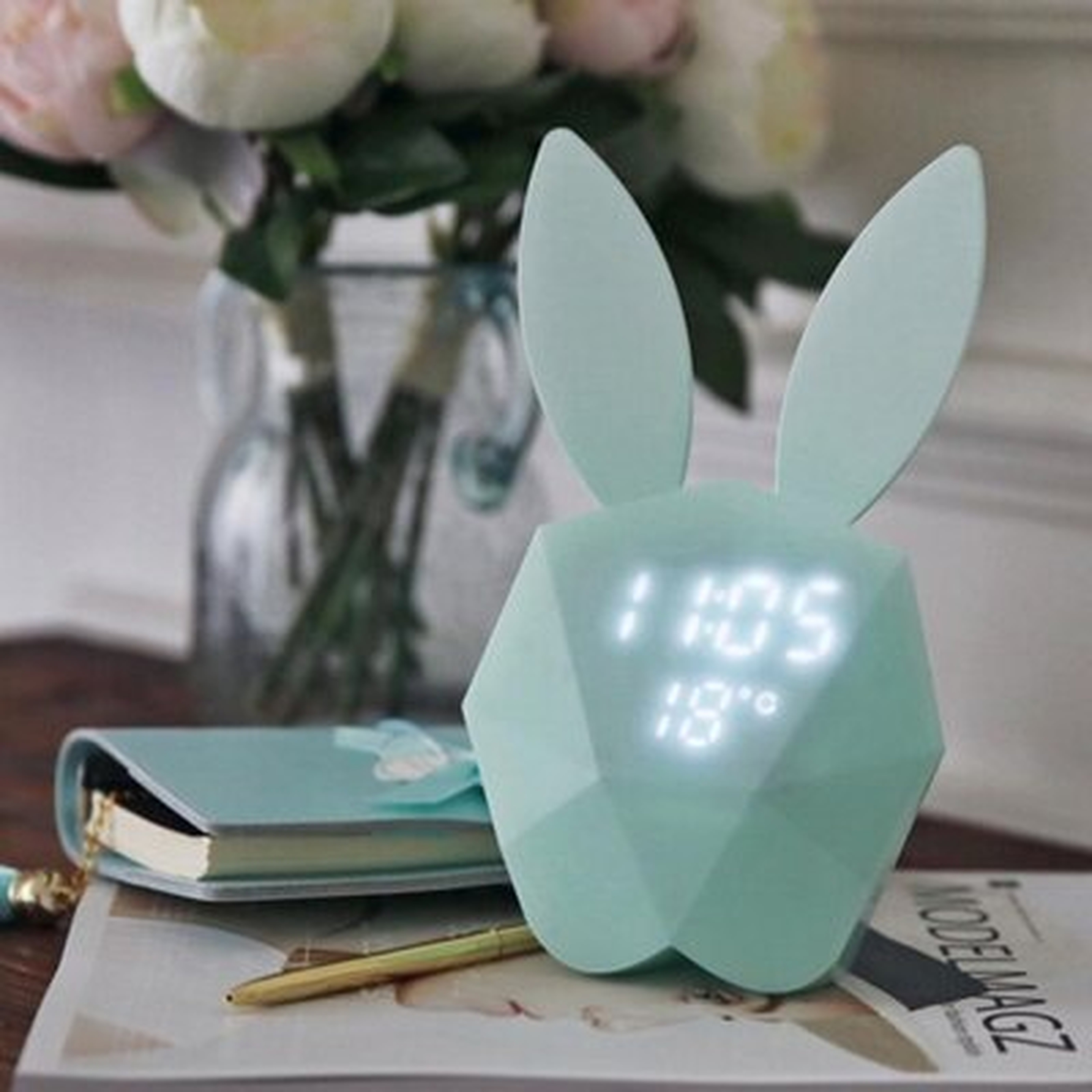 Cute Rabbit Digital Alarm Clock Night Light Table Clock Rechargeable - Wayfair