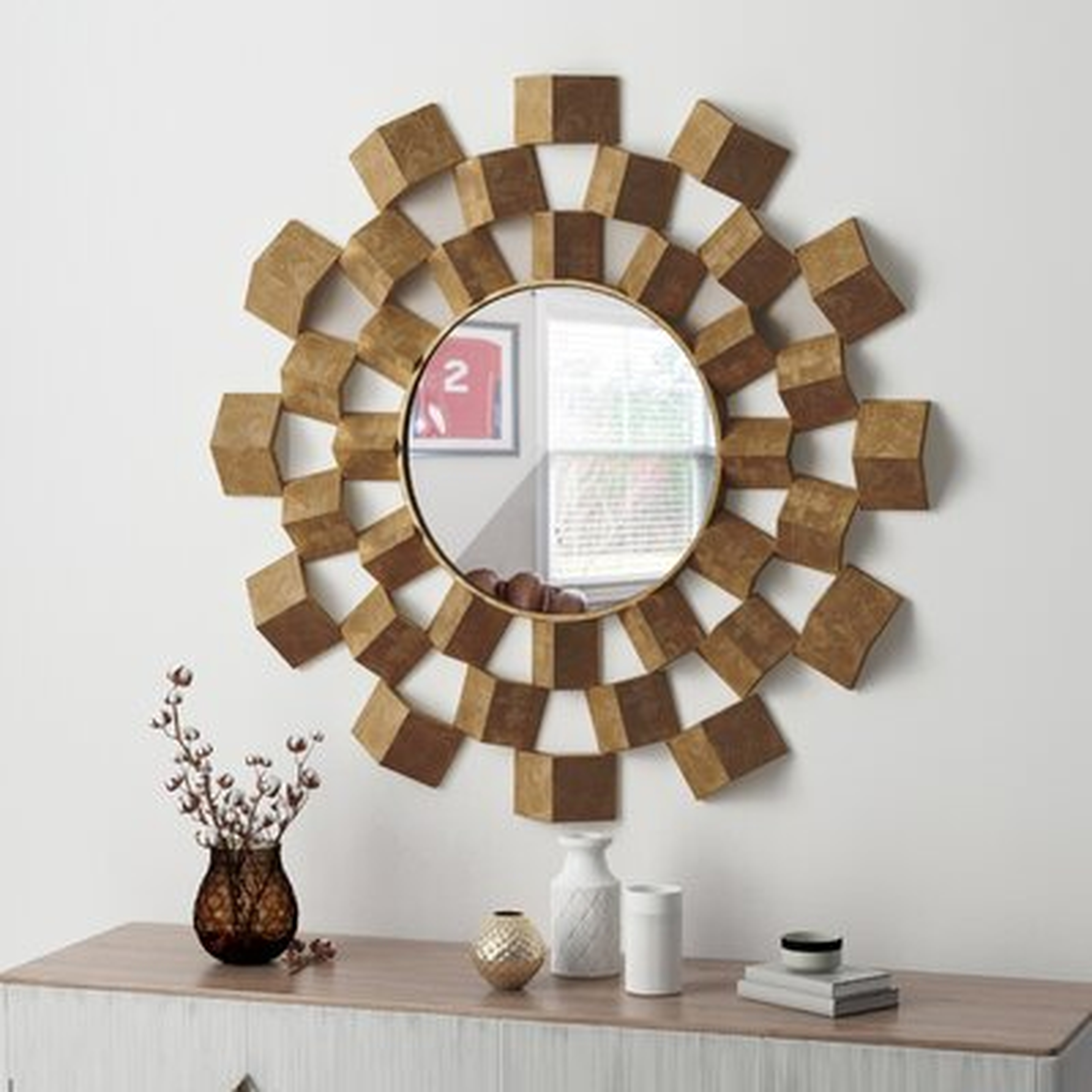 Large Mirror Wall Decoration, 38.6 Inches Round Wall Decoration Mirror, Modern Golden Decoration Mirror With Bevel, Living Room, Entrance Hall, Bedroom - Wayfair