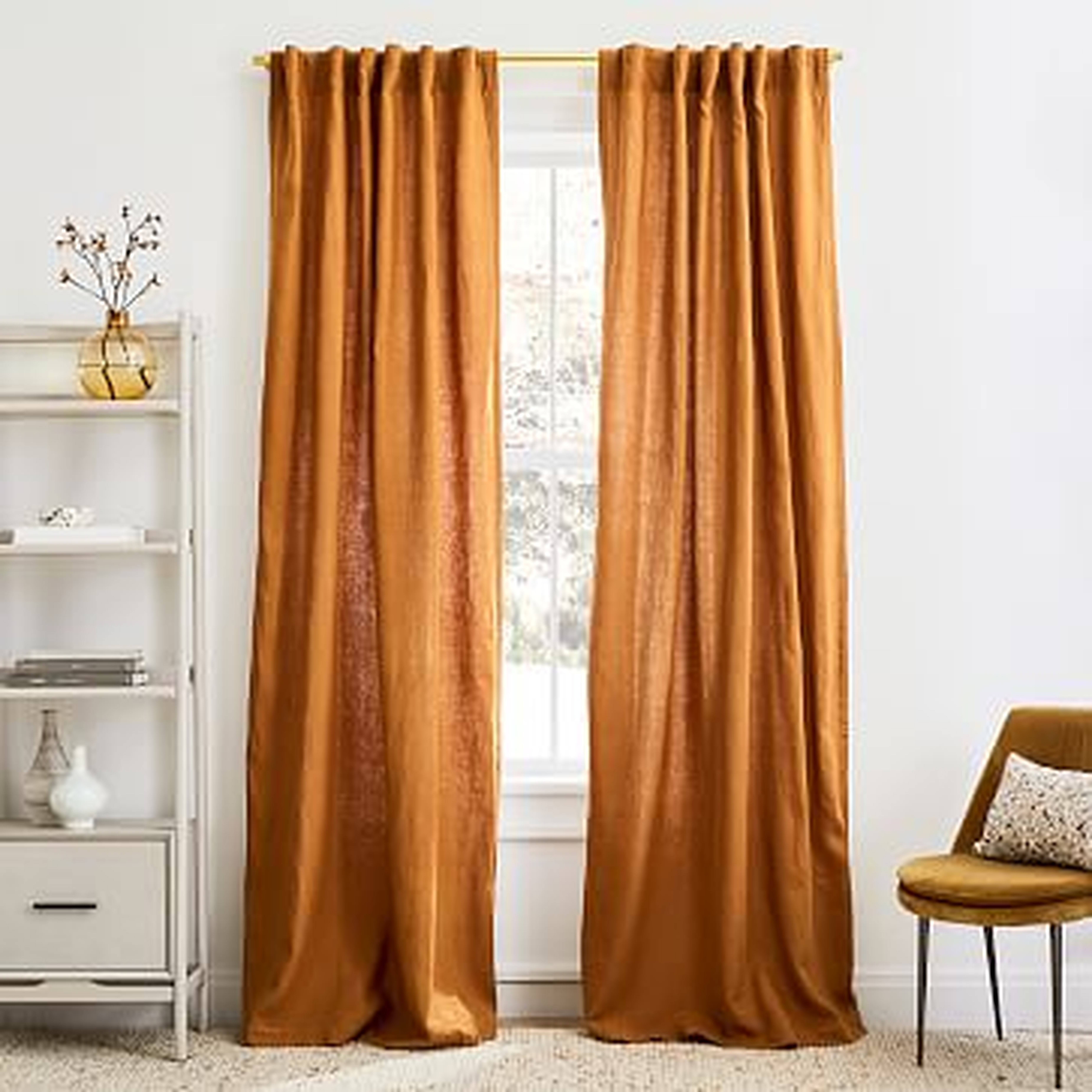 European Flax Linen Curtain, Golden Oak, 48"x96" - West Elm