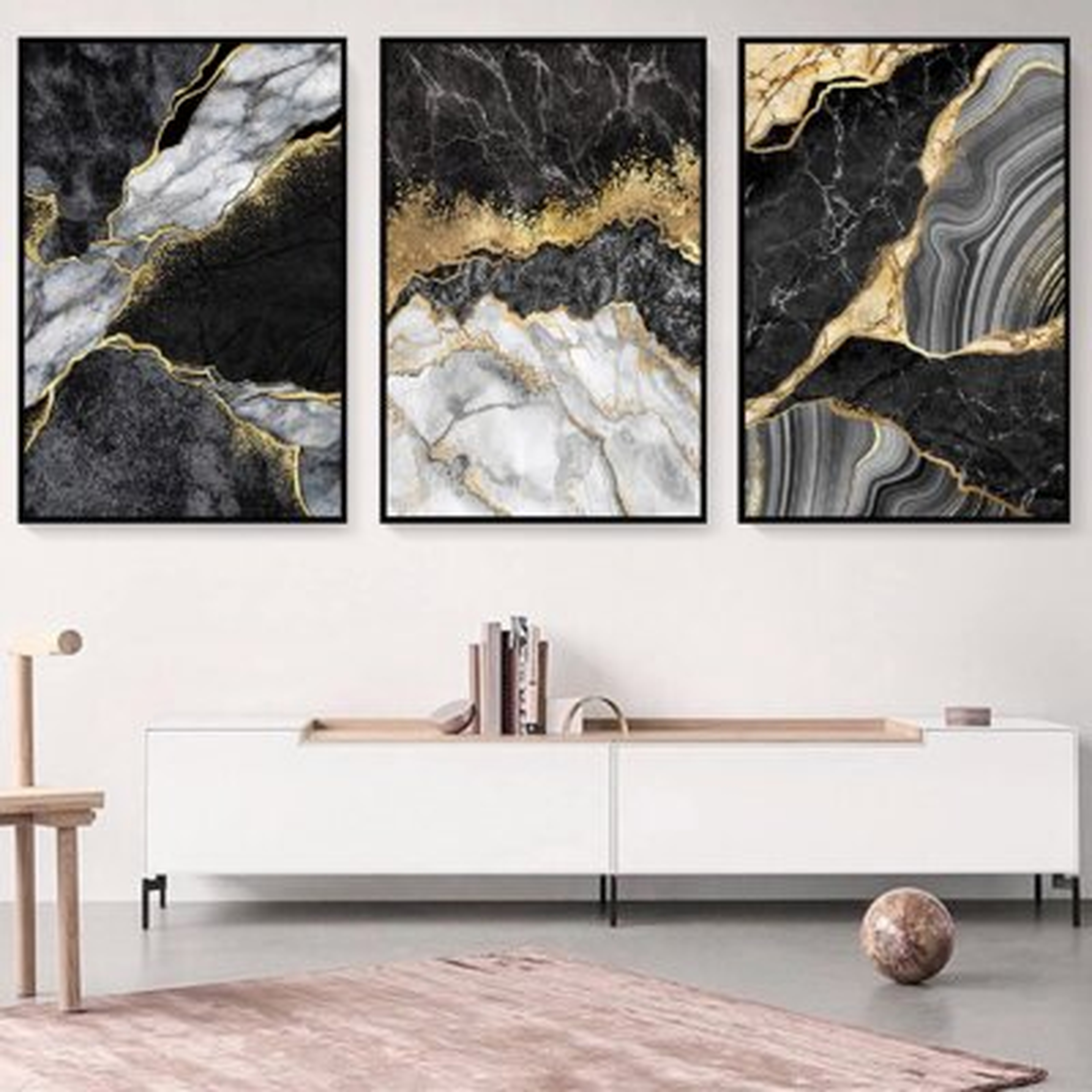 Abstract Black Gold Marble Texture Wall Art Painting Abstract Gold Wall Art Modern Posters Prints Abstract Marble Wall Art For Living Room Decor Abstract Wall Art Black And Gold Picture Unframed - Wayfair