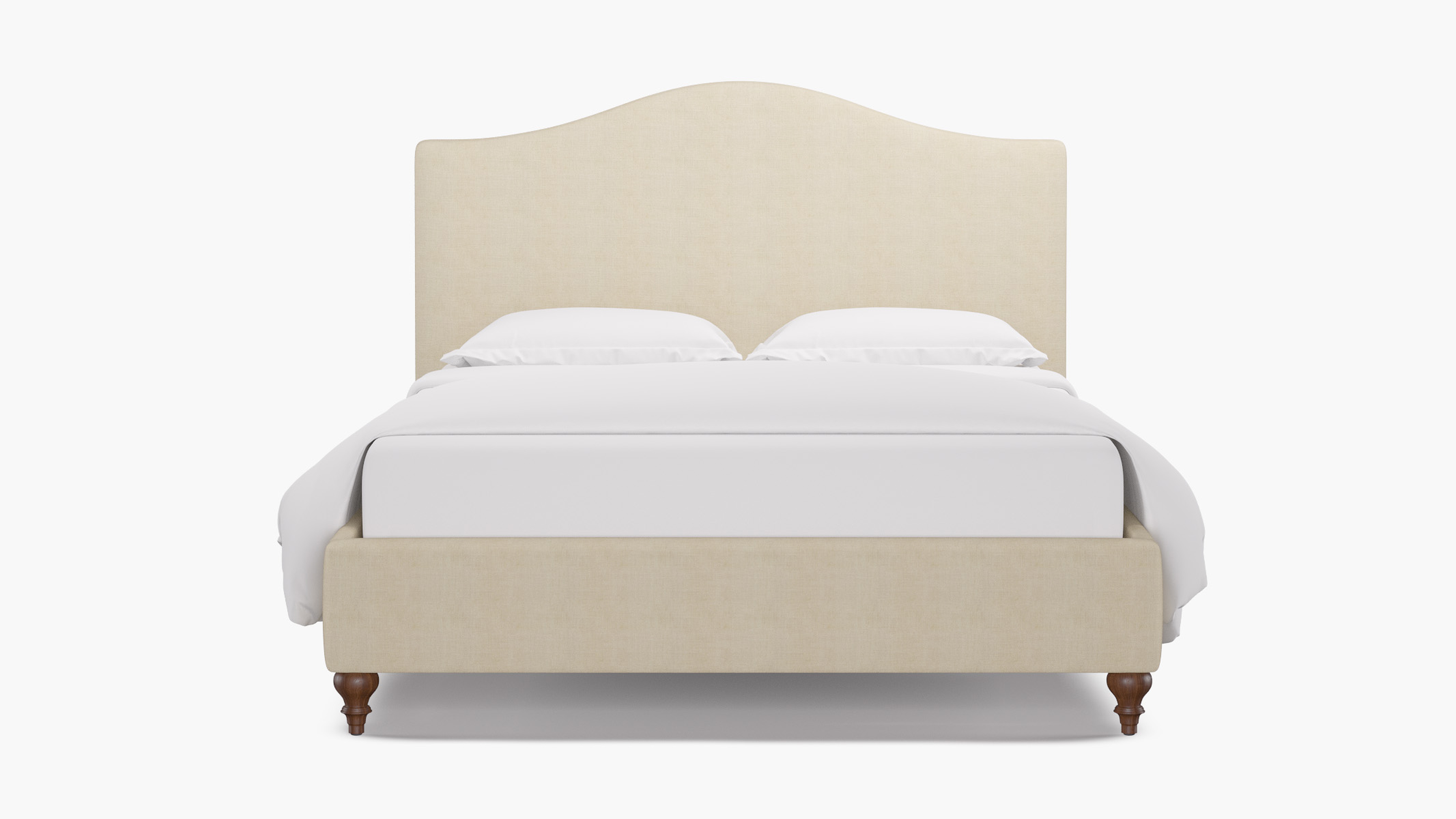 Camelback Bed, Talc Everyday Linen, Walnut Traditional Turned Leg, Twin - The Inside
