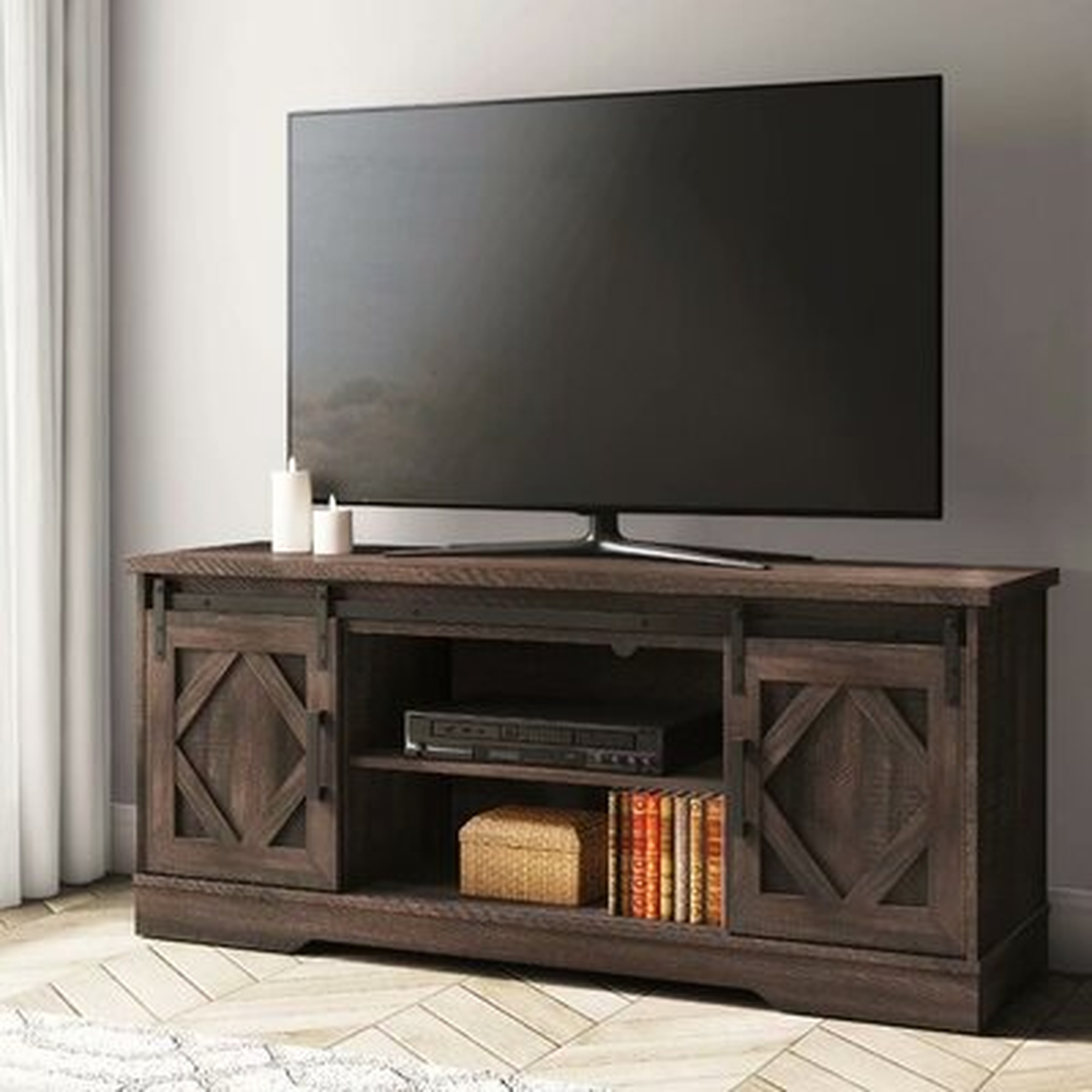 WAMPAT Sliding Barn Door TV Stand For 70 Inch Flat Screen, Media Console Table Storage Cabinet In Rustic Gray Wash, Entertainment Center For Living Room, 59 Inch - Wayfair