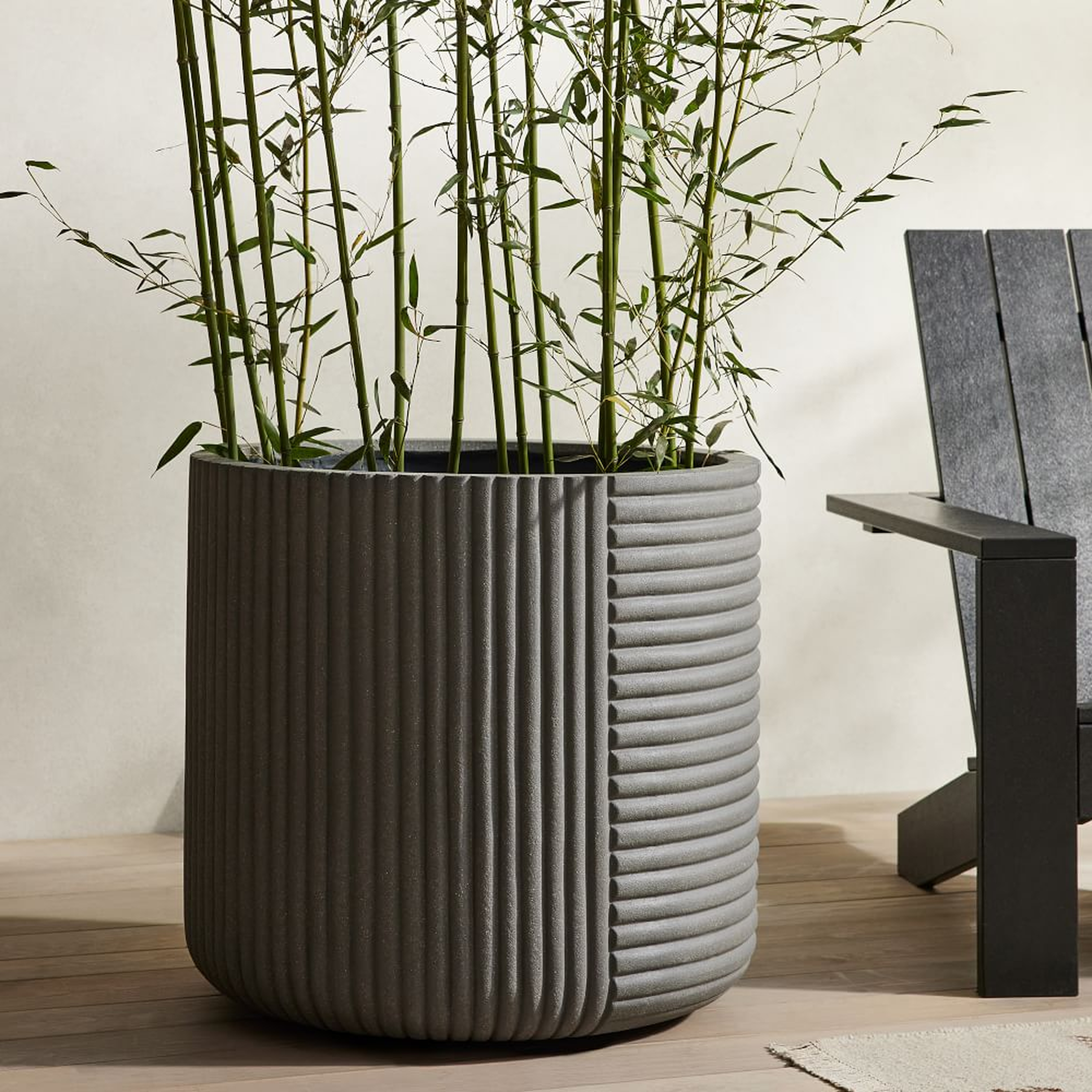 Cecilia Ficonstone Indoor/Outdoor Planter, Extra Large, 27.1"D x 26"H, Frost Gray - West Elm