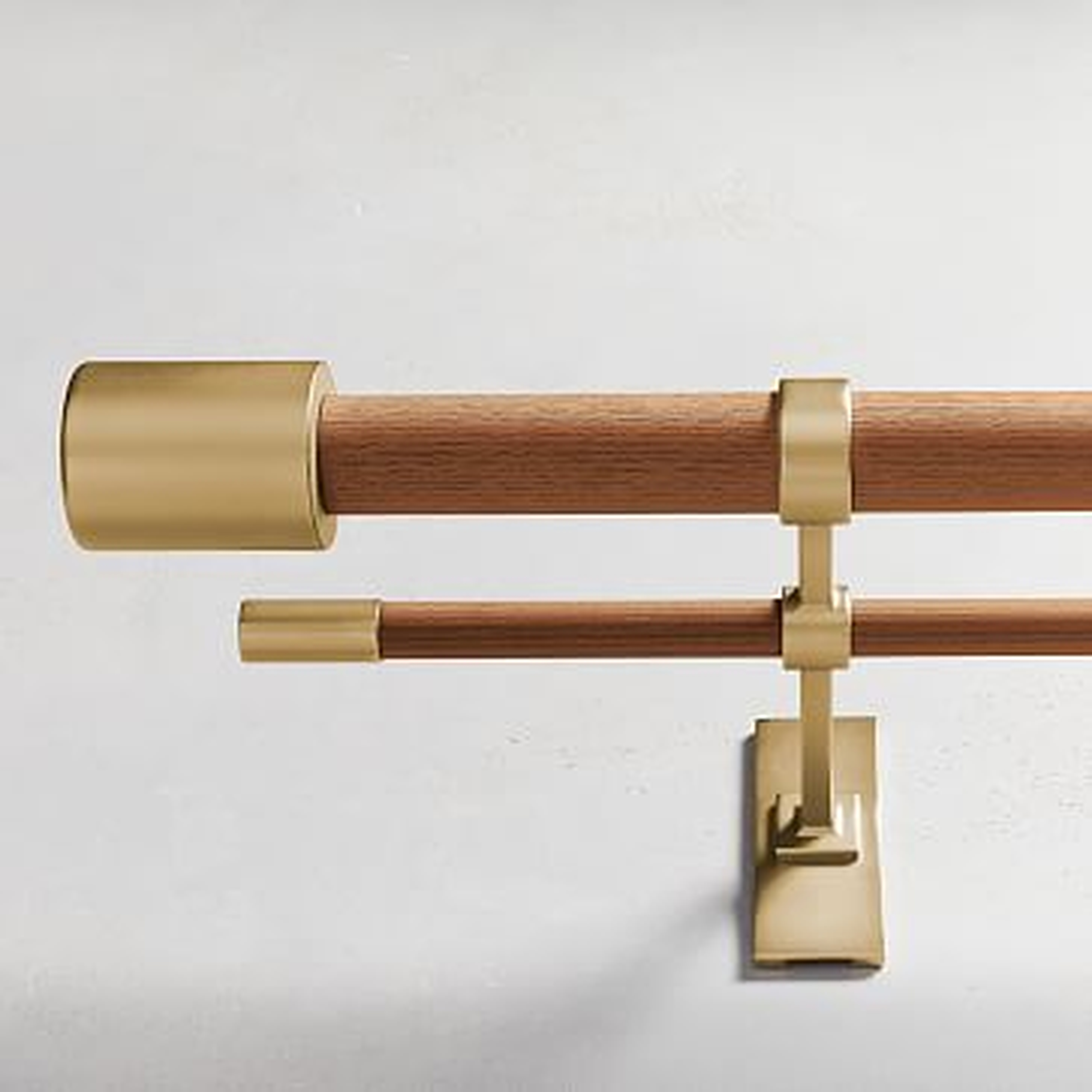 Mid-Century Double Rod, Wood/Brass, 28"-48" - West Elm