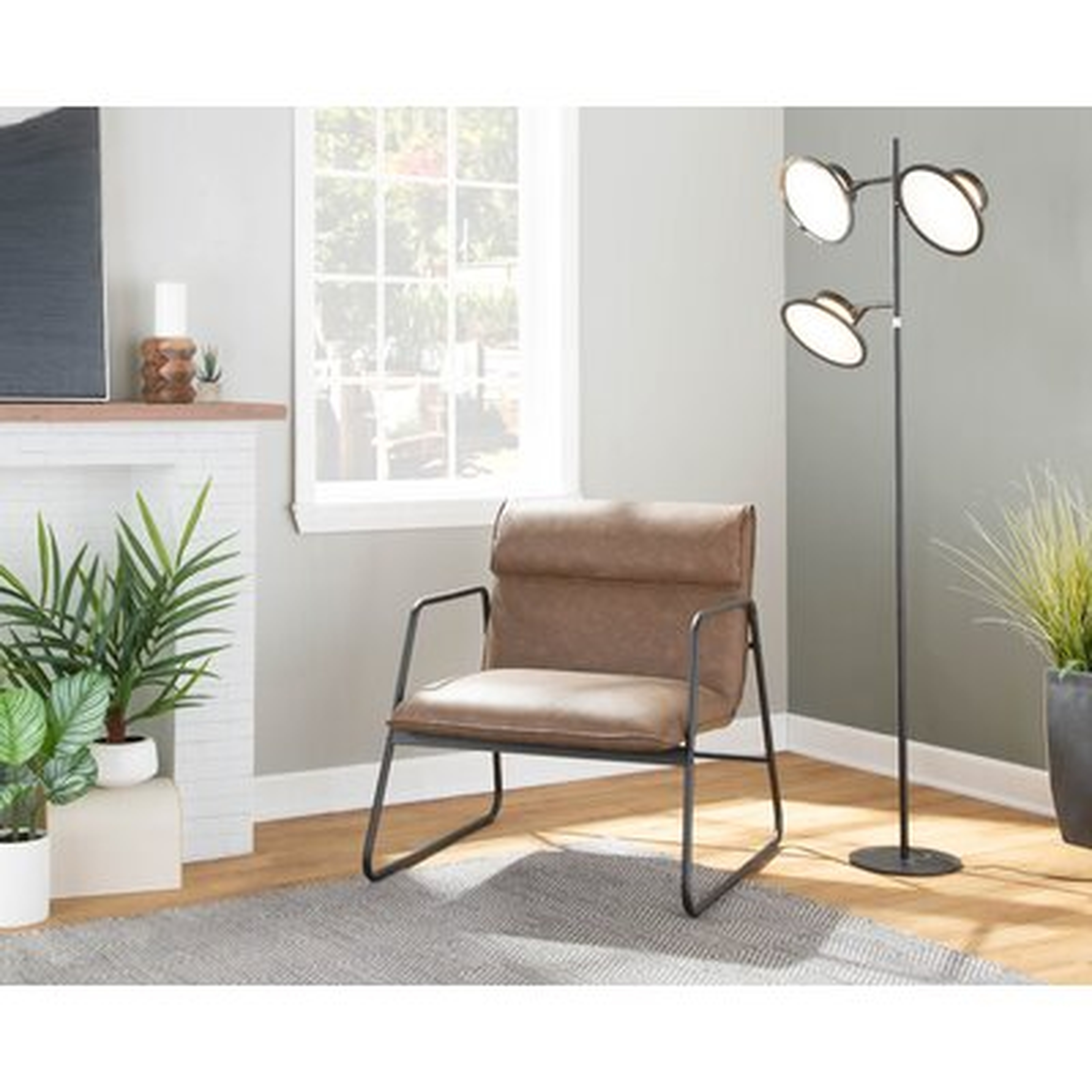 Meccah Industrial Arm Chair In Black Steel And Camel Faux Leather By Latitude Run® - Wayfair
